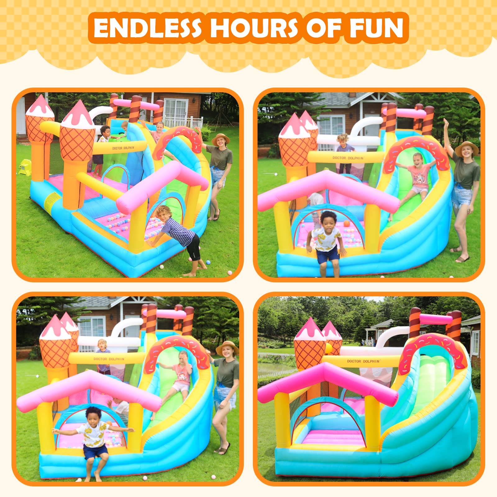 **Doctor Dolphin Inflatable Bounce House for Kids - Large Indoor/Outdoor Jumping Castle with Slide - 450W Blower Included - Perfect for Birthday Parties, Backyard Fun & Playtime Gifts**