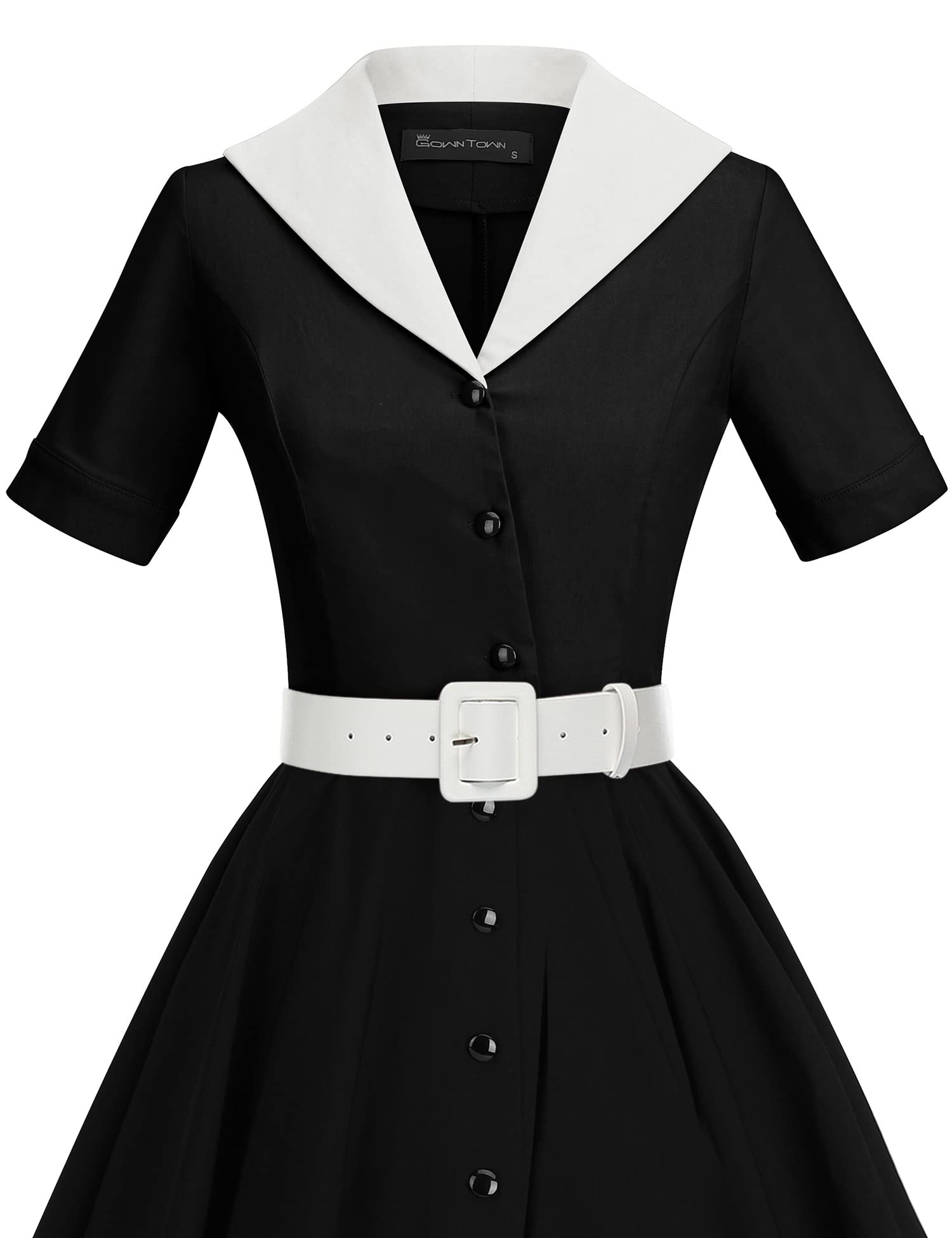 GownTown 1950s Vintage Women's Midi Shirt Dress with Belt - Elegant Cocktail Party Dress for Women | Perfect for Office, Date Night & Special Occasions