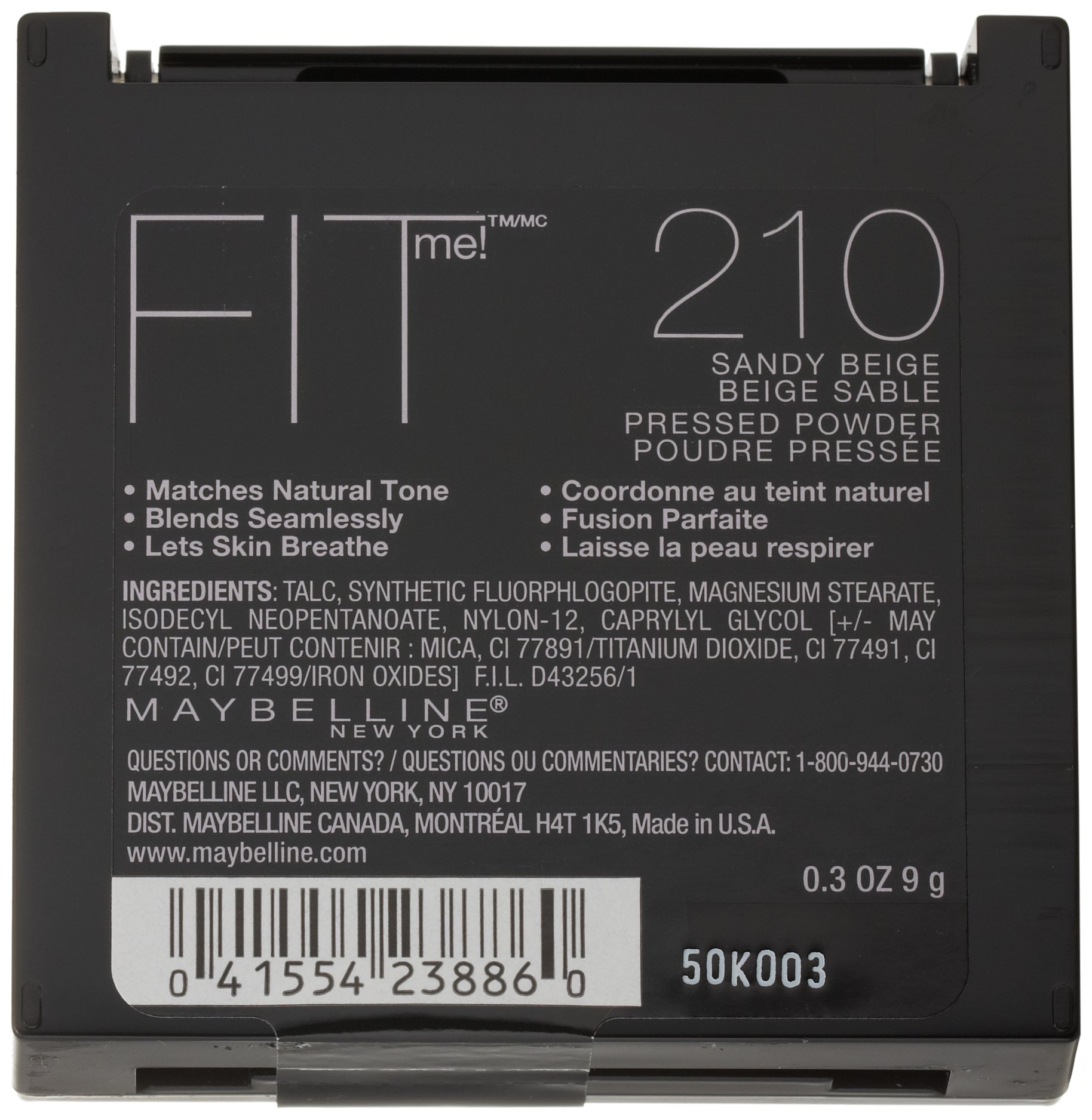 Maybelline New York Fit Me! Matte + Poreless Powder - 210 Sandy Beige, 0.3 oz - Oil-Free Face Makeup for Oily Skin & Shine Control - Perfect for Everyday Wear & Touch-Ups