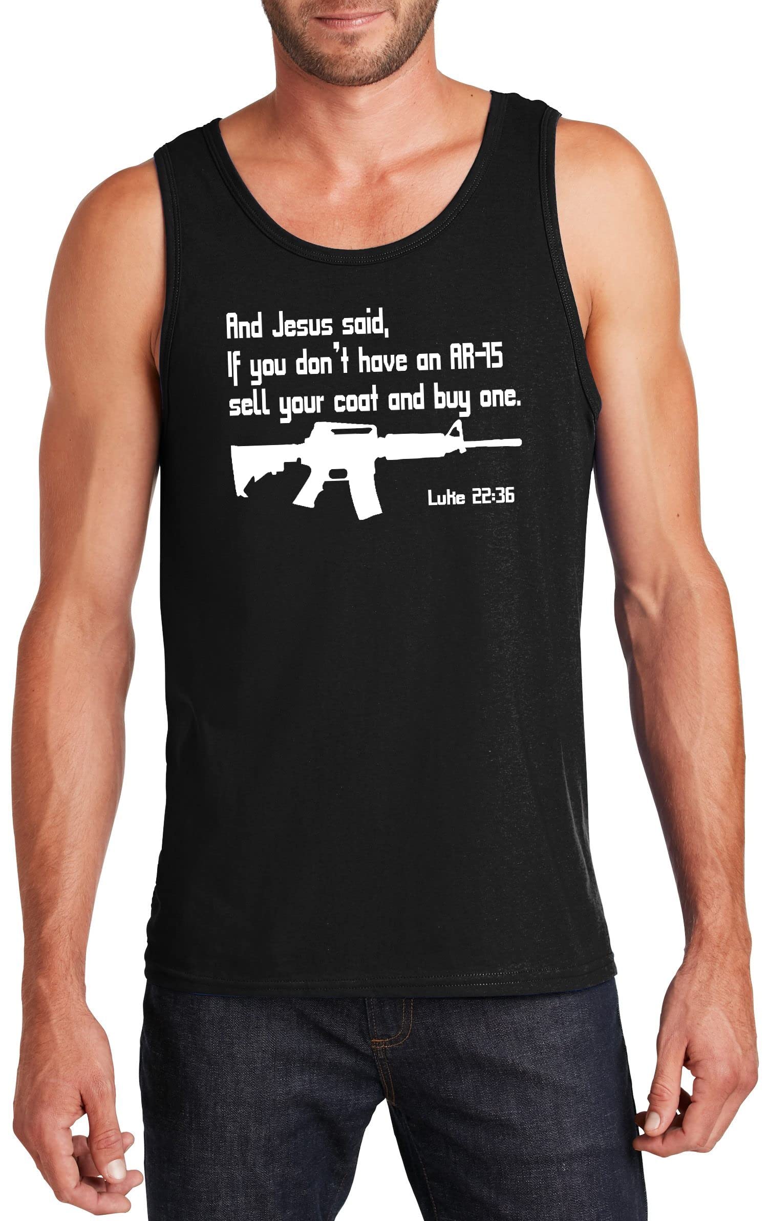 Funny Jesus Pro Guns AR15 Bible T-Shirt for Men - Hilarious Gun Lover Tank Top - Perfect for Shooting Range, Gun Enthusiast Gifts & Patriotic Events
