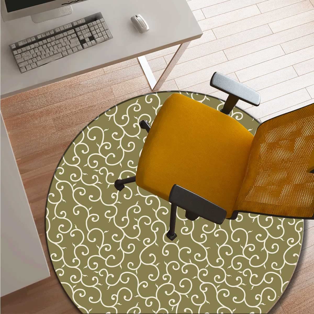 47 Inch Retro Computer Chair Mat for Carpet Floors - Japanese Style Gaming Desk Mat, Office Floor Protector for Rolling Chairs | Perfect for Home Office, Gaming Setup & Workspace