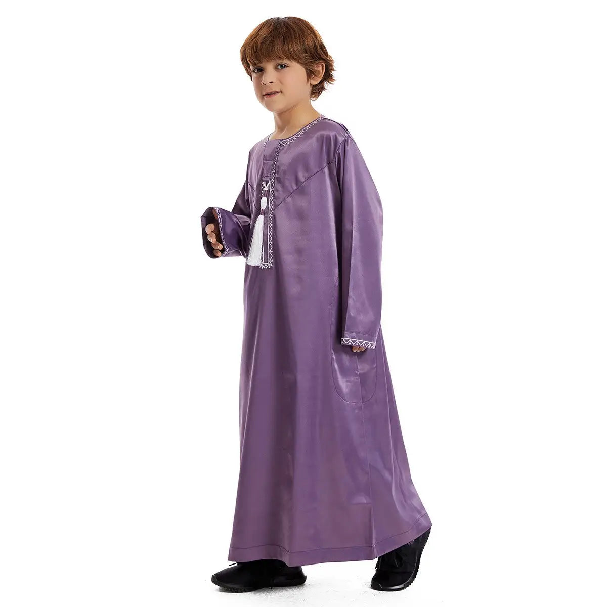 Traditional Middle Eastern Arab Boy Thobe Thawb with Tassel - Islamic Eid & Wedding Outfit for Kids - Perfect for Special Occasions & Cultural Events