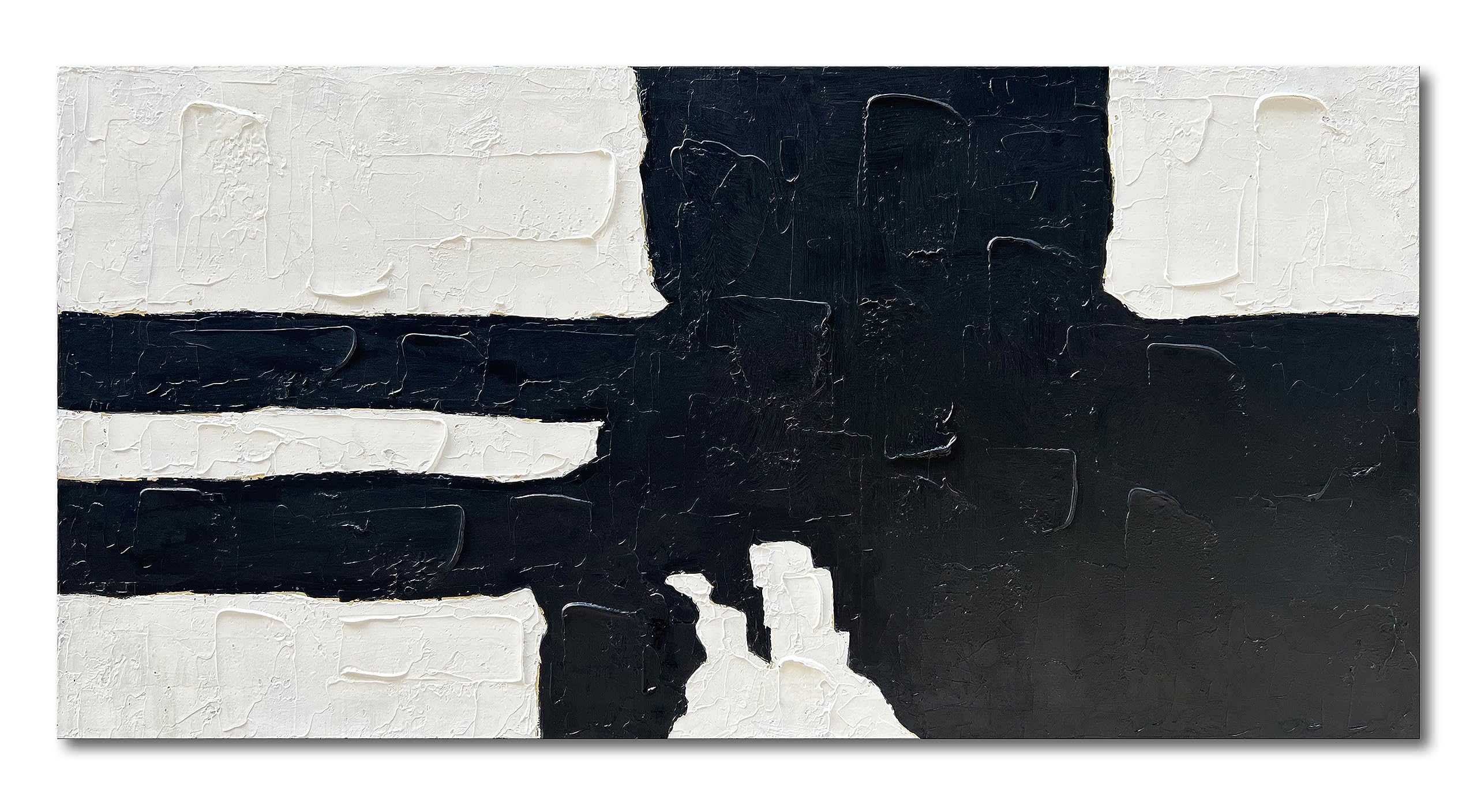 Hand-Painted Black and White Abstract Oil Painting - Minimalist Wall Art for Home & Office Decor - 30x60 Inch Large Canvas Artwork - Perfect for Living Room, Bedroom & Modern Interior Design