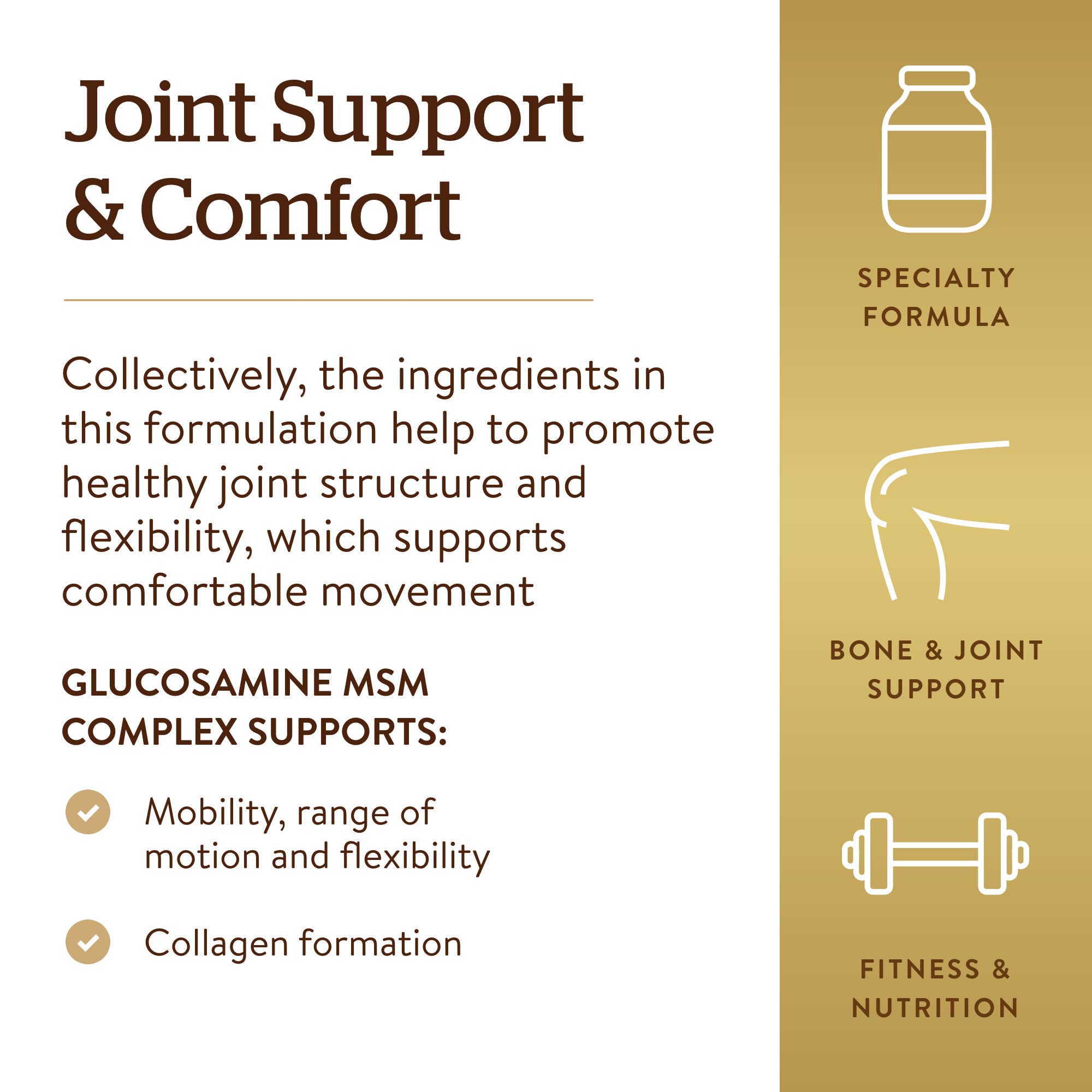 Solgar Glucosamine MSM Complex 120 Tablets - Joint Support Supplement for Healthy Joints, Flexibility & Collagen Production - Shellfish-Free, Gluten-Free, Dairy-Free, Kosher - 40 Servings - Ideal for Active Lifestyles & Joint Maintenance