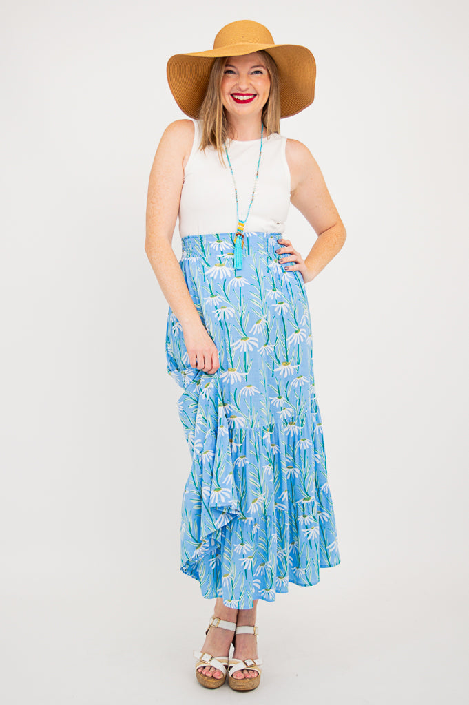 Tibby Skirt with Daisy Floral Print - Women's A-Line Summer Skirt | Perfect for Beach, Vacation & Casual Outings