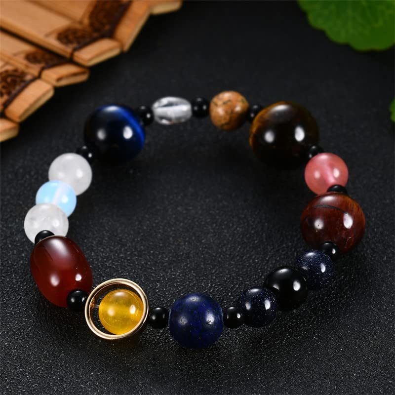 2022 Eight Planets Bead Bracelet for Men & Women - Natural Stone Universe Yoga Solar Chakra Bracelet - Healing Crystal Jewelry Gift (Metal Color: Planet) - Perfect for Meditation, Yoga, and Spiritual Healing