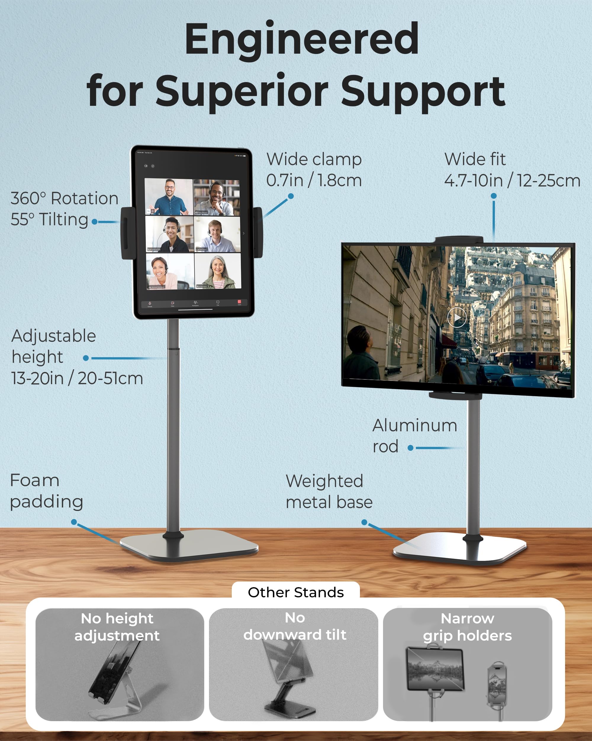 Cooper TabStand - Adjustable Height iPad Stand for Desk, Aluminum Alloy Tablet Holder & 16