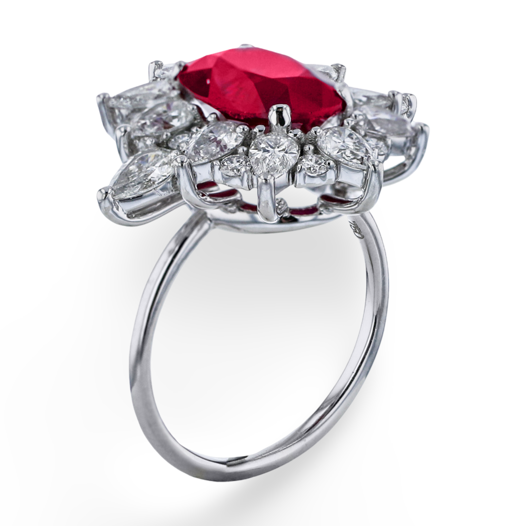 18KT White Gold 4.09CT GIA Certified Ruby & 2.04CT Diamond Halo Engagement Ring - Perfect for Proposals, Anniversaries & Special Occasions