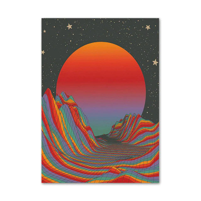 Retro Vaporwave 3D Surface Canvas Posters - Aesthetic Wall Art for Bedroom, Living Room & Office Decor