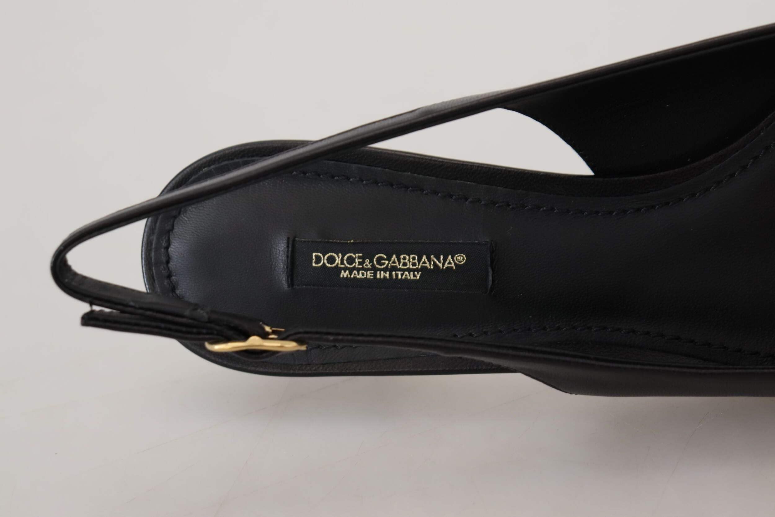 Dolce & Gabbana Women's Black Leather Slingback Heels Pumps - Elegant High Heel Shoes for Party, Wedding & Evening Wear