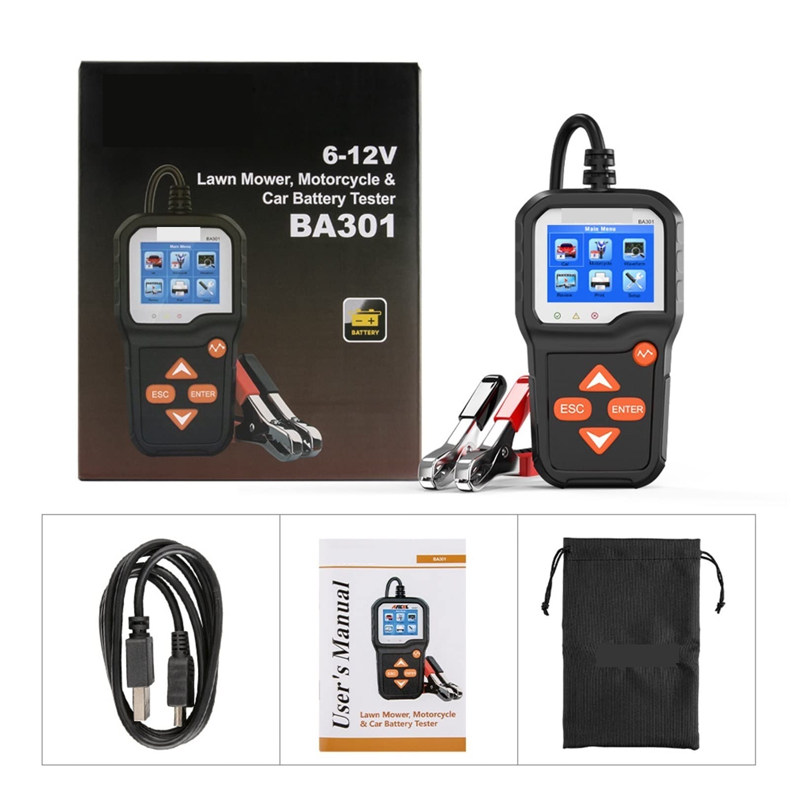 BA301 Professional 6V/12V Battery Load Tester - 2000CCA Cranking Analyzer for Motorcycle, Car & Heavy Duty Truck Batteries - Essential Automotive Diagnostic Tool for Charging System Maintenance