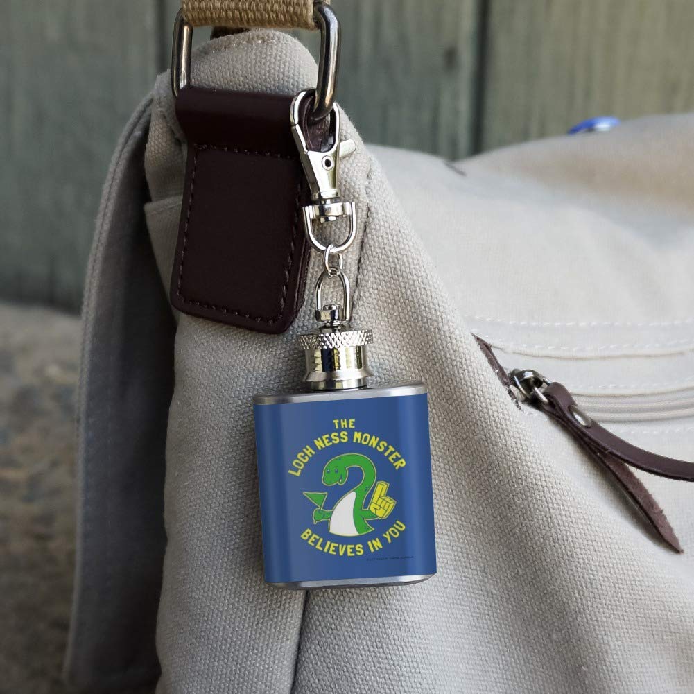 Funny Loch Ness Monster Mini Flask Keychain - 1oz Stainless Steel Flask for Whiskey & Liquor - Great Gift for Men, Women & Whiskey Lovers - Perfect for Parties, Camping & Outdoor Adventures