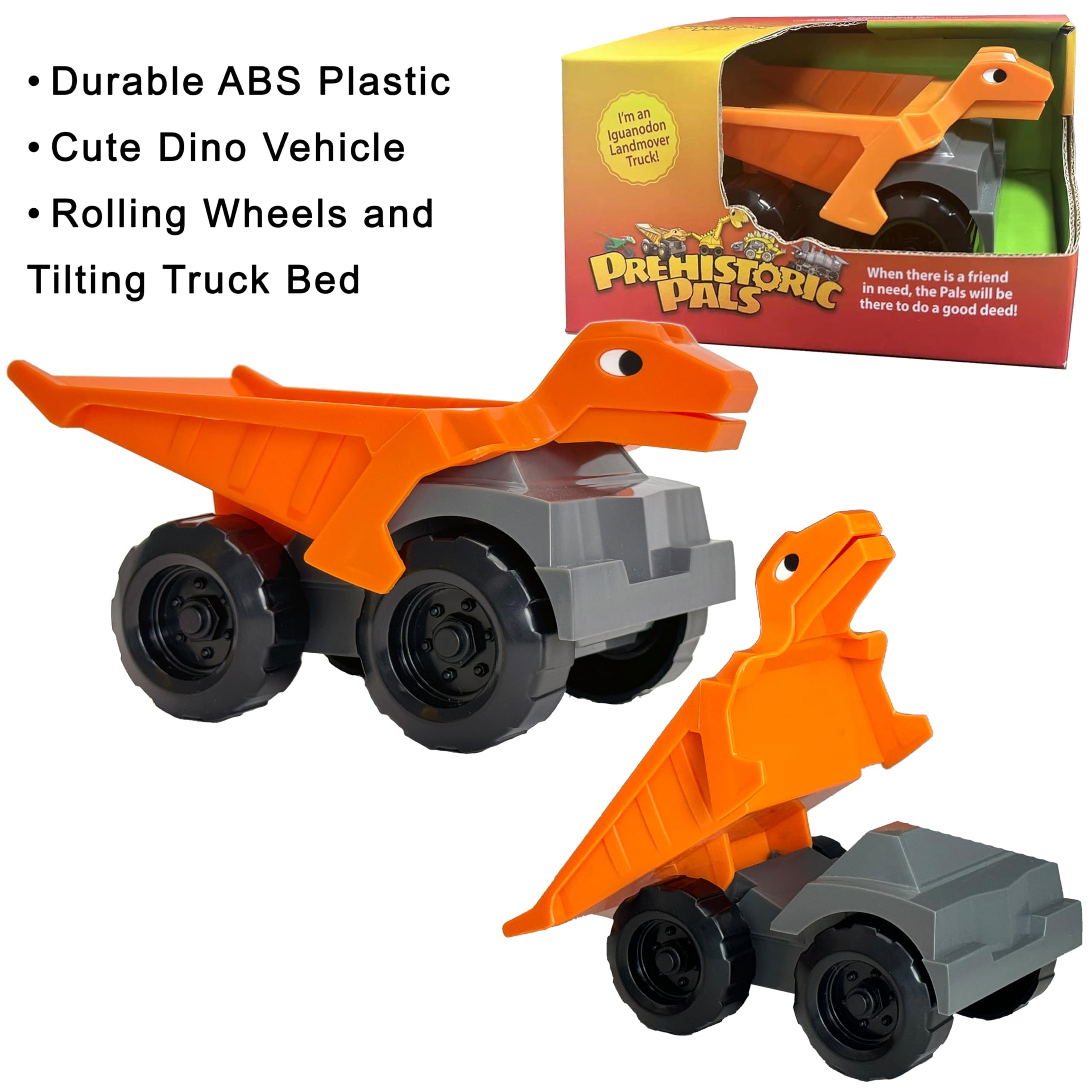 Iguanadon Landmover Construction Toy Dump Truck for Kids - Dinosaur-Themed Building Vehicle Playset for Sandbox, Construction Site & Pretend Play