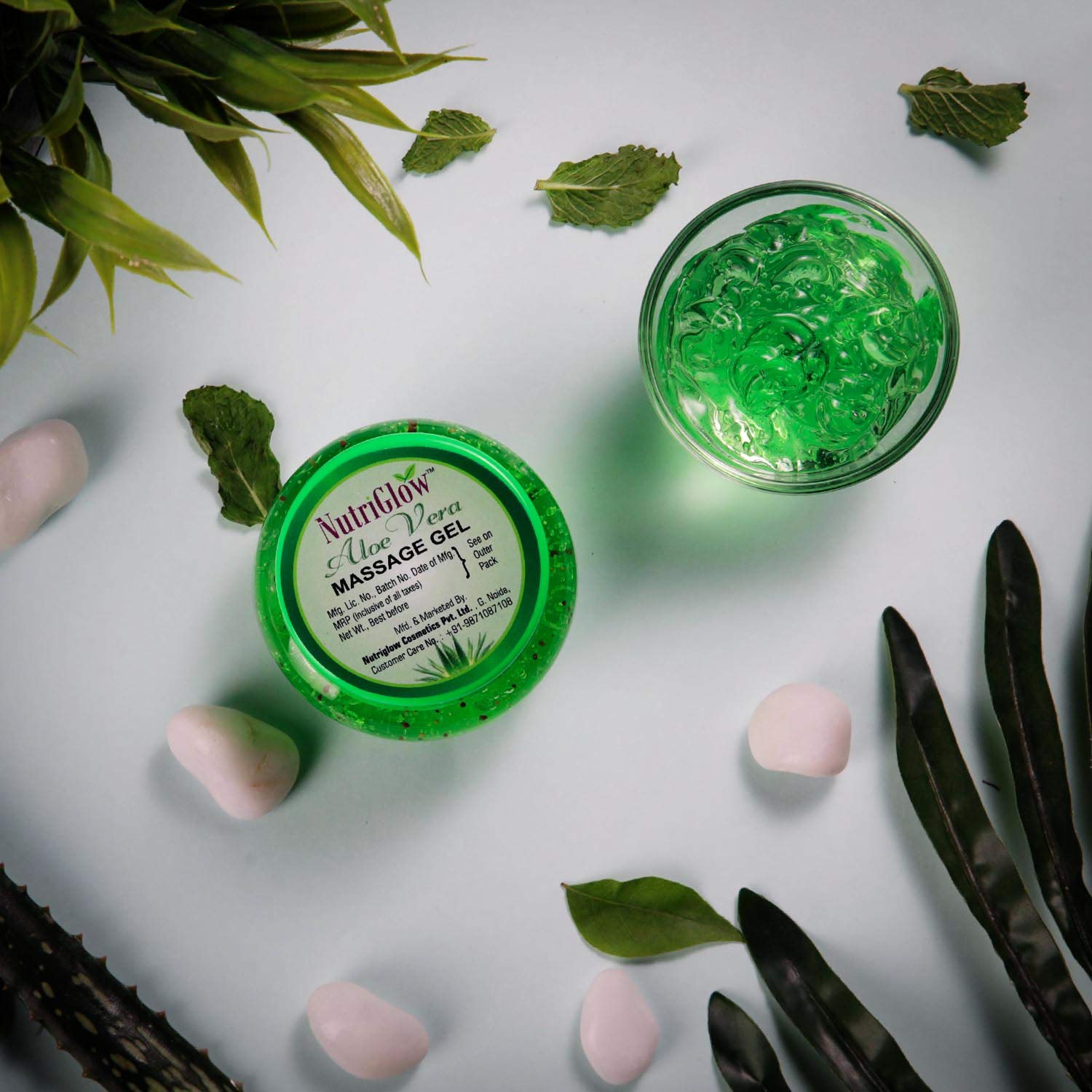 NutriGlow Aloe Vera Face Gel for Hydration & Skin Repair - Soothes Acne, Sunburn, Bug Bites & Rashes | Non-Sticky Moisturizing Gel for Face & Hair | Promotes Glowing Skin | 100g Each (Pack of 5) | Perfect for Daily Skincare, Post-Sun Care & Hair Treatment