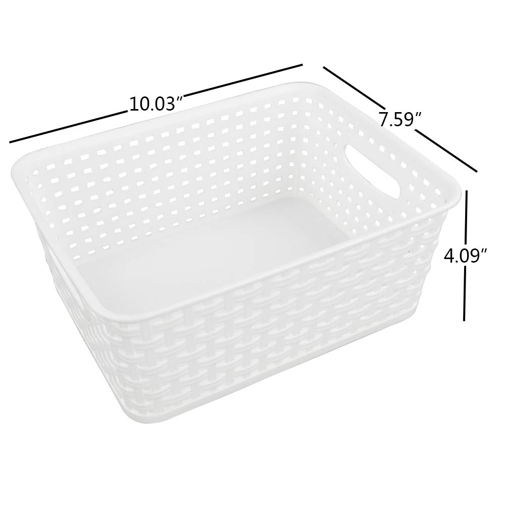 Saedy 6-Pack White Plastic Woven Pantry Storage Baskets - 10.03