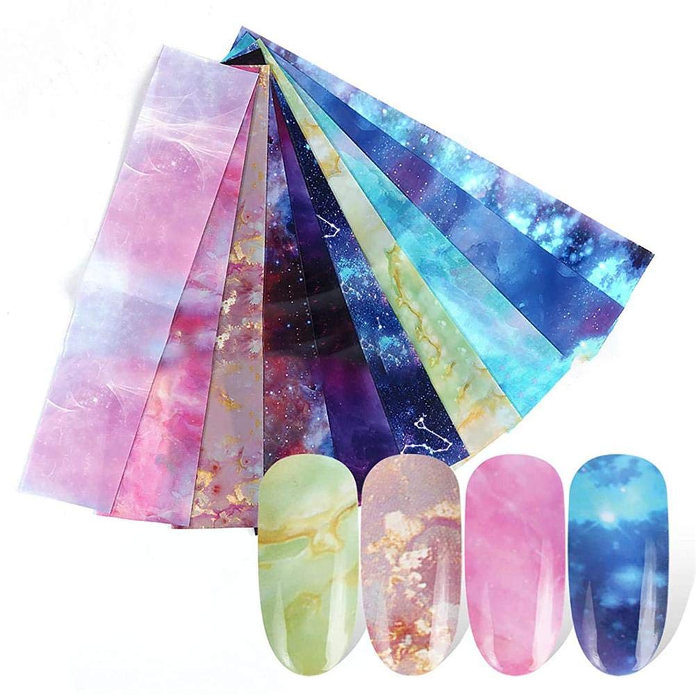 Faruxue 10 Sheets Starry Sky Nail Foil Stickers - DIY Self-Adhesive 3D Nail Art Decals for Women | Beautiful Galaxy Nail Designs for Parties, Weddings & Special Occasions