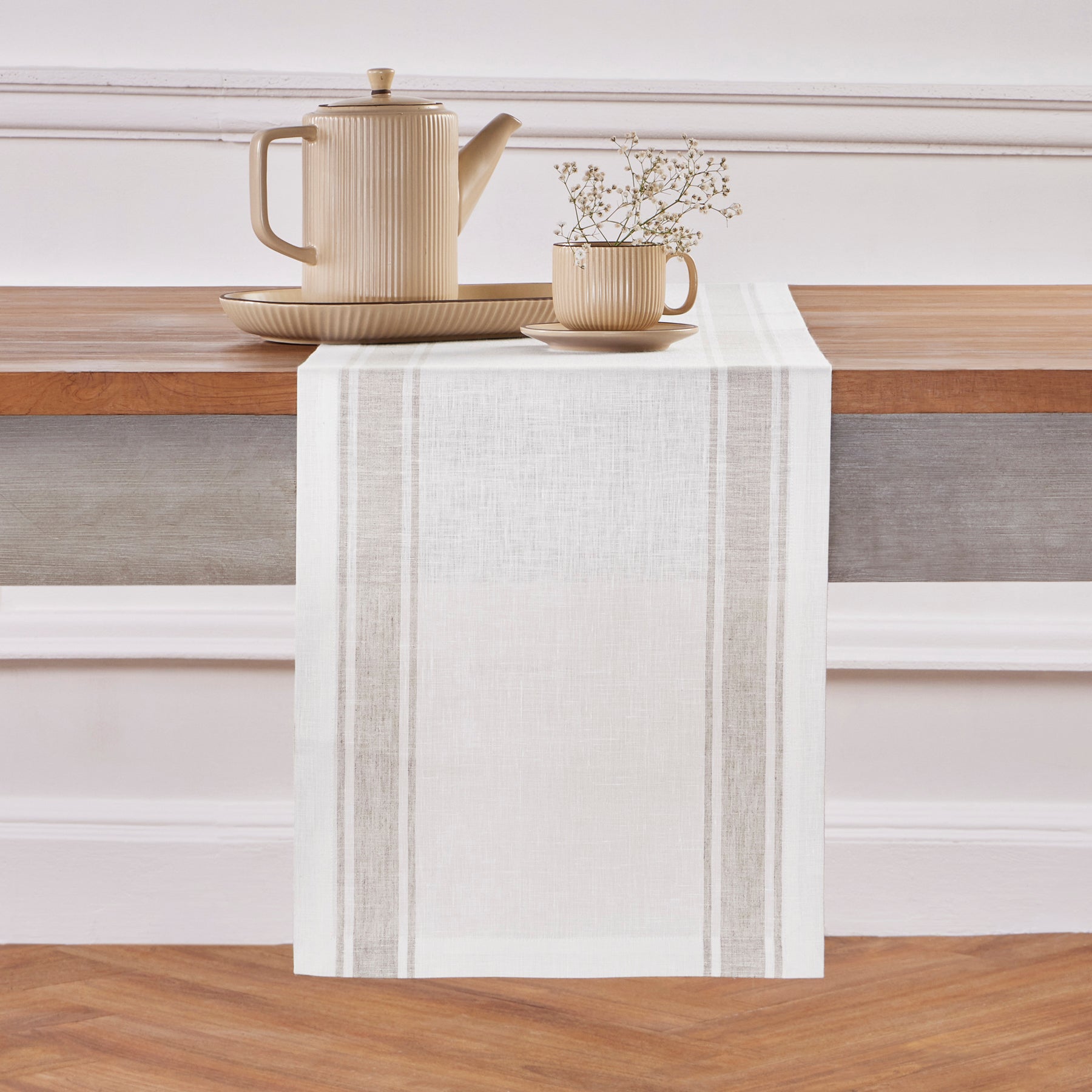 Farmhouse Stripe Table Runner - Cotton Linen Blend, 12x72 Inches, Rustic Decor for Dining Table, Kitchen, Wedding & Holiday Decorations