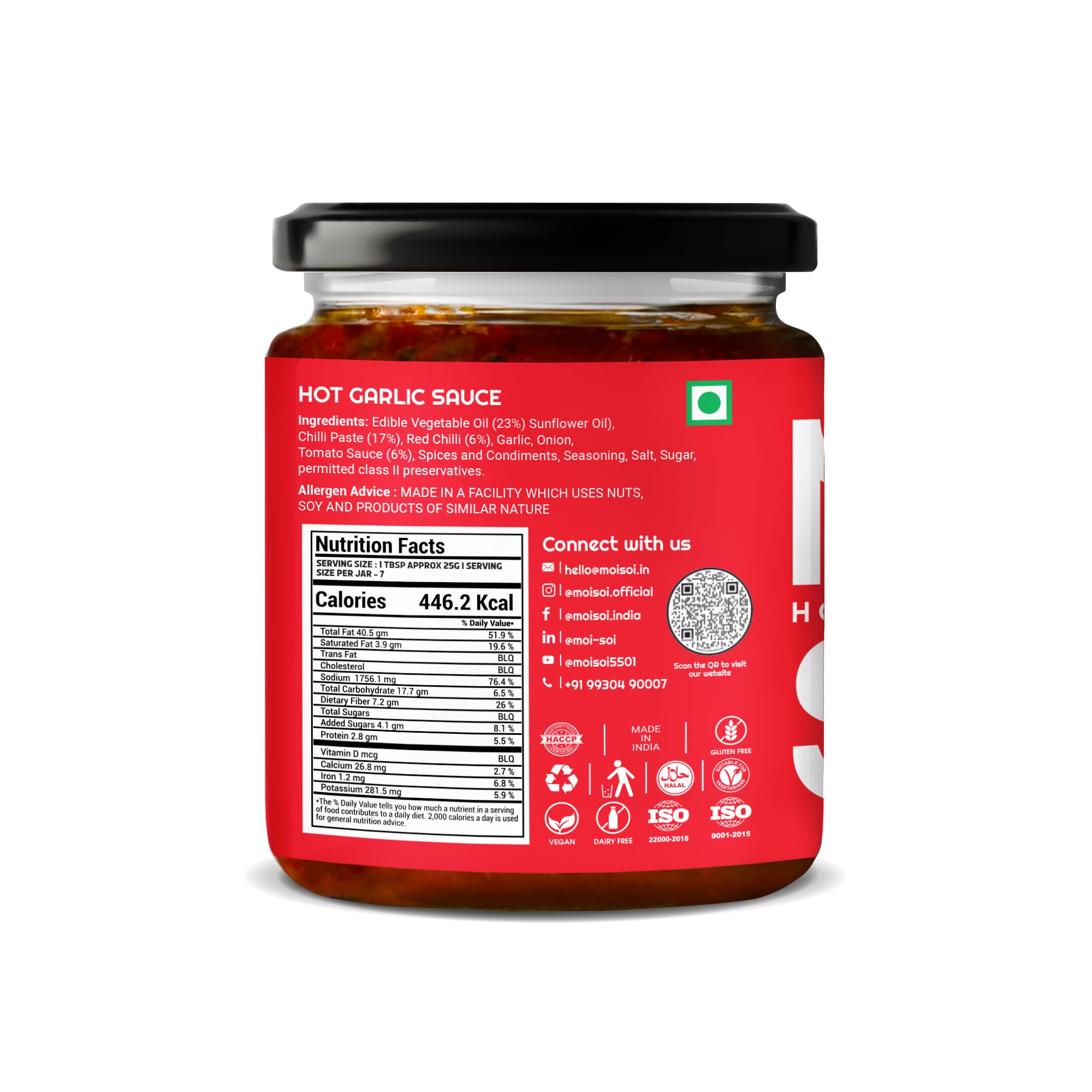 Premium MOI SOI Hot Garlic Sauce - Vegan, Gluten-Free, No MSG, No Artificial Colors - Perfect for Stir Fry, Marinating, Dipping & Cooking - Freshly Shipped 175g