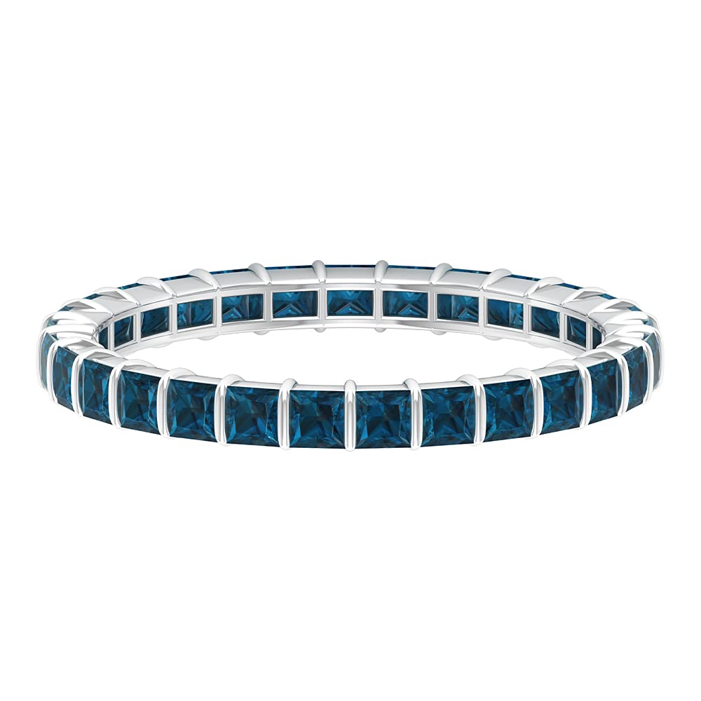 1.25 CT London Blue Topaz Eternity Ring for Women - Princess Cut December Birthstone Ring in 14K Solid Gold - Elegant Simple Jewelry for Anniversary, Engagement & Special Occasions