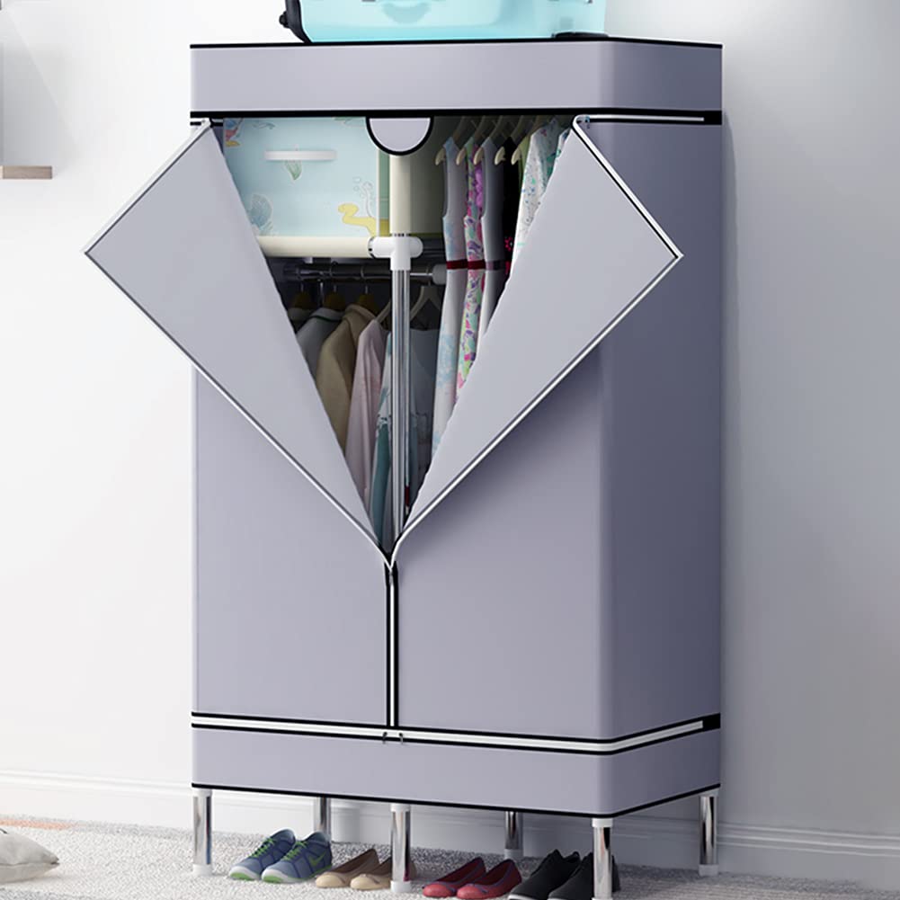 AKDXM Portable Non-Woven Clothes Storage Cabinet with Hanging Rods - Foldable Standing Closet Organizer Bag, Durable Fabric Cover, Easy Assembly (Gray, 85x45x166cm) - Perfect for Bedroom, Closet, Dorm & Travel Storage Organization