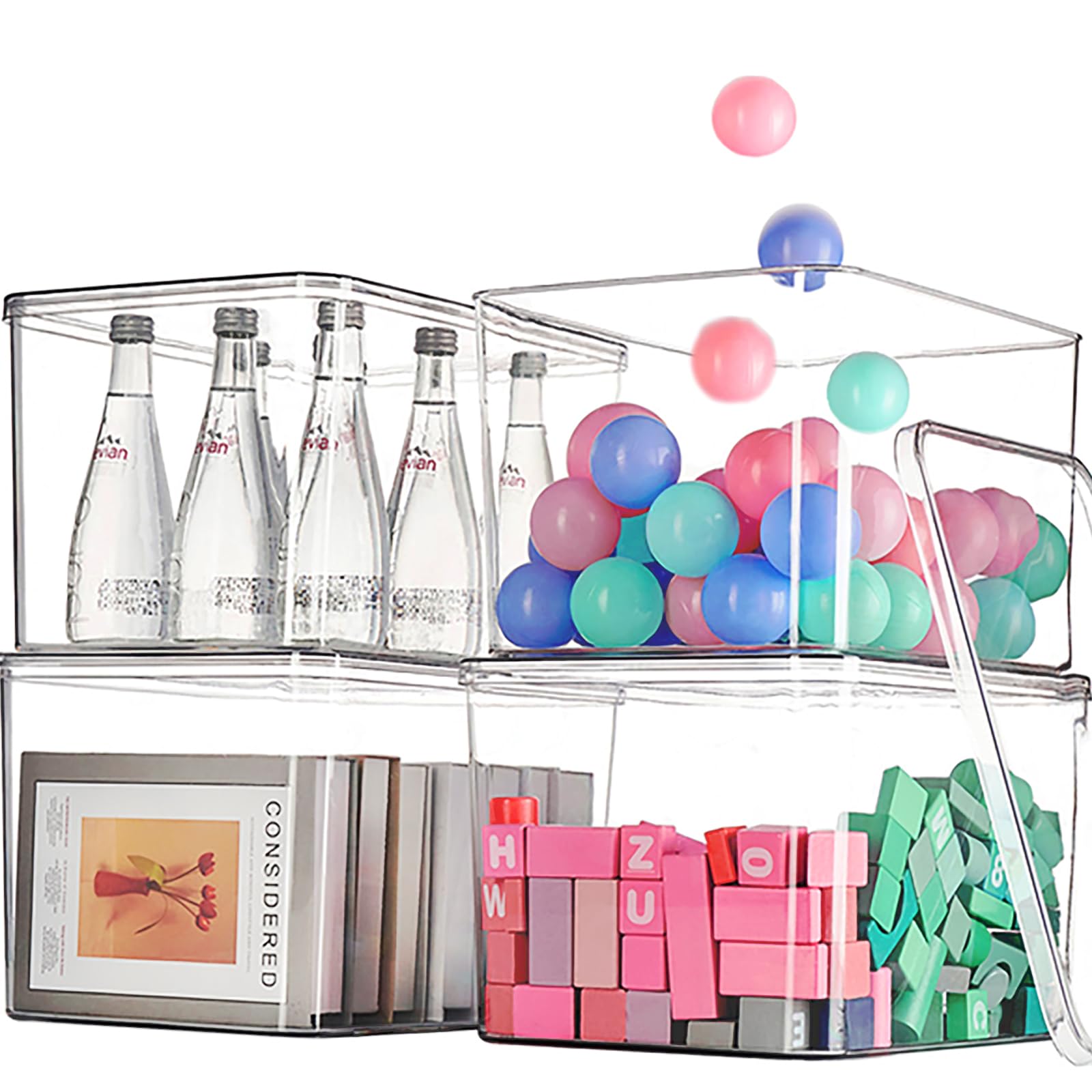 Clear Plastic Storage Bins with Lids - 4 Pack for Snacks, Cosmetics & Organizing