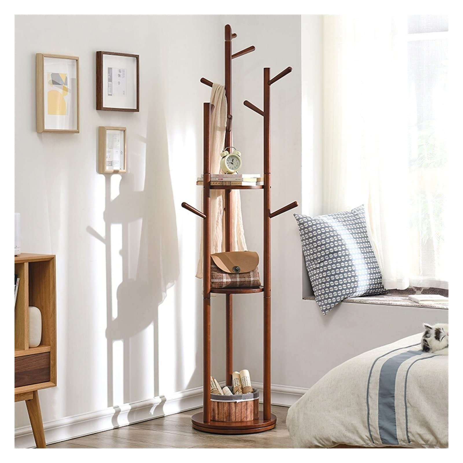 Wooden Coat Rack Freestanding - Multifunctional Floor Hanger for Bedroom & Living Room | Organize Clothes, Scarves, Handbags & Accessories | Perfect for Home, Office & Entryway Organization