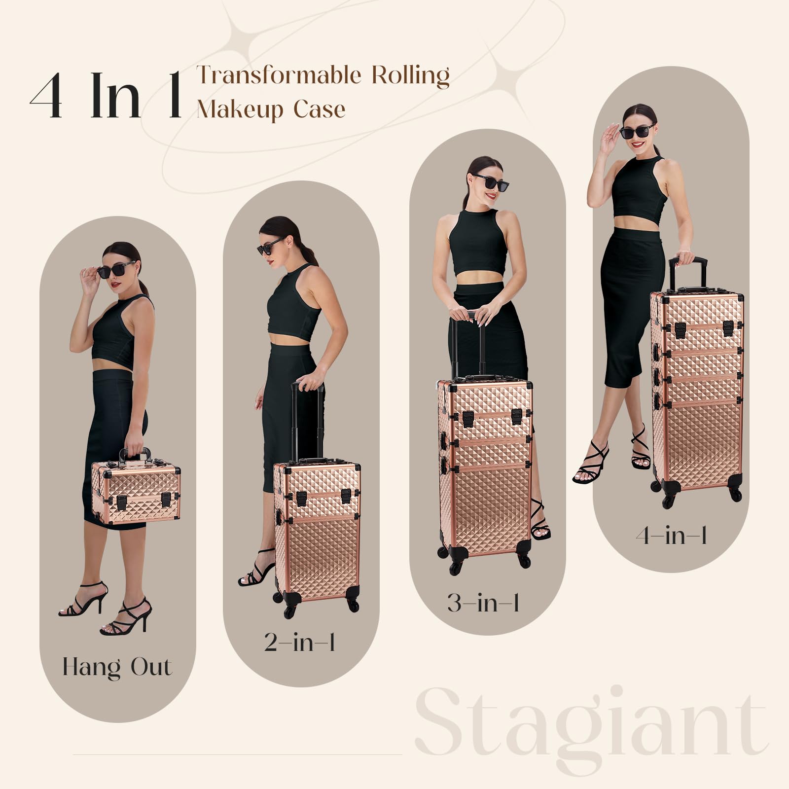 Professional Rolling Makeup Train Case - Large Capacity Cosmetic Organizer with 4-in-1 Storage, Swivel Wheels & Detachable Brush Waist Bag - Perfect for Salon Professionals, Mobile Makeup Artists & Traveling Cosmetologists - Ideal for Makeup Storage, Beauty School, Bridal Services & On-the-Go Stylists