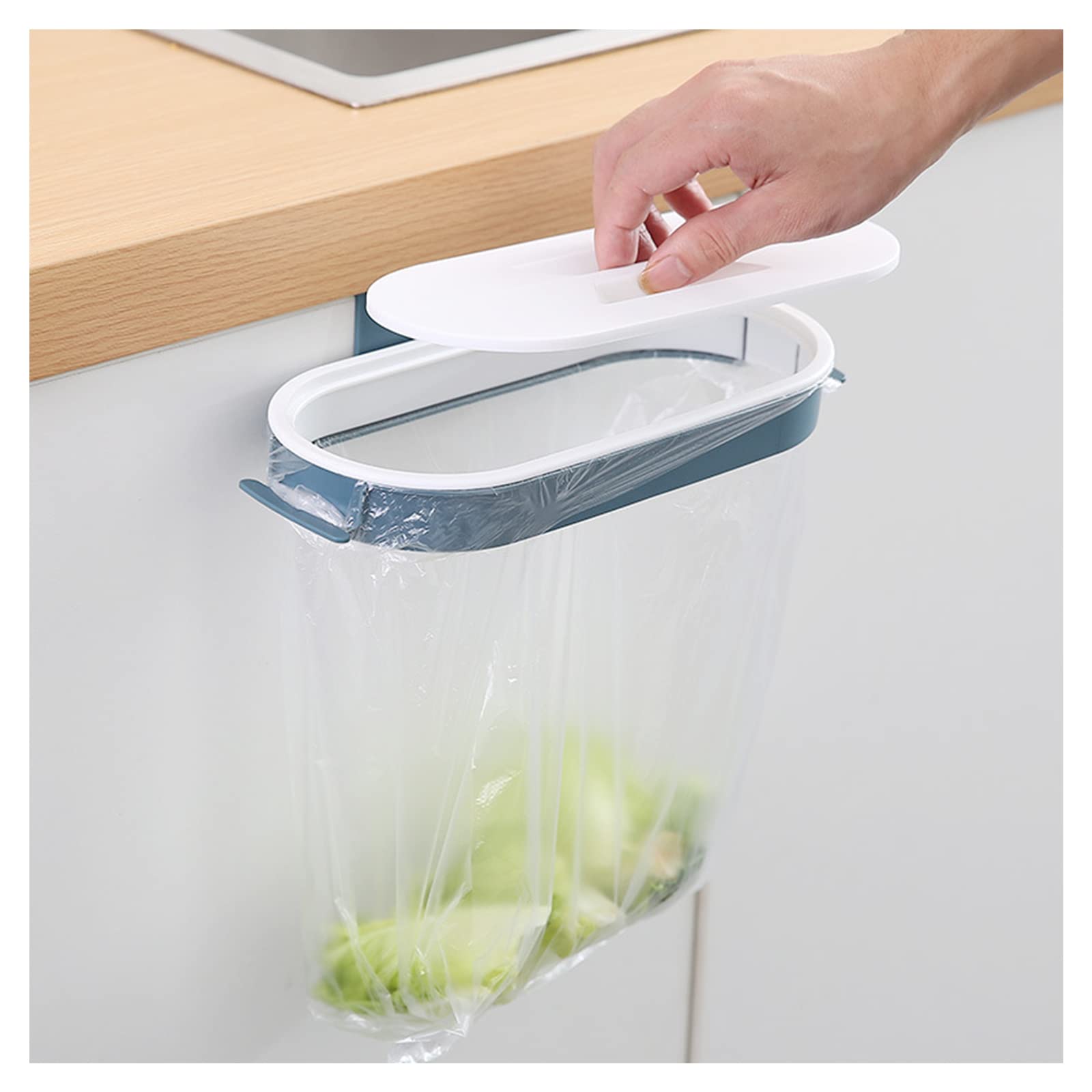 2-Pack Hanging Trash Bag Holder Rack with Removable Lid - Space-Saving Kitchen Cabinet Door Organizer for Garbage Bags, Towels & Storage (Blue & Pink) - Perfect for Small Kitchens, Bathrooms & RVs