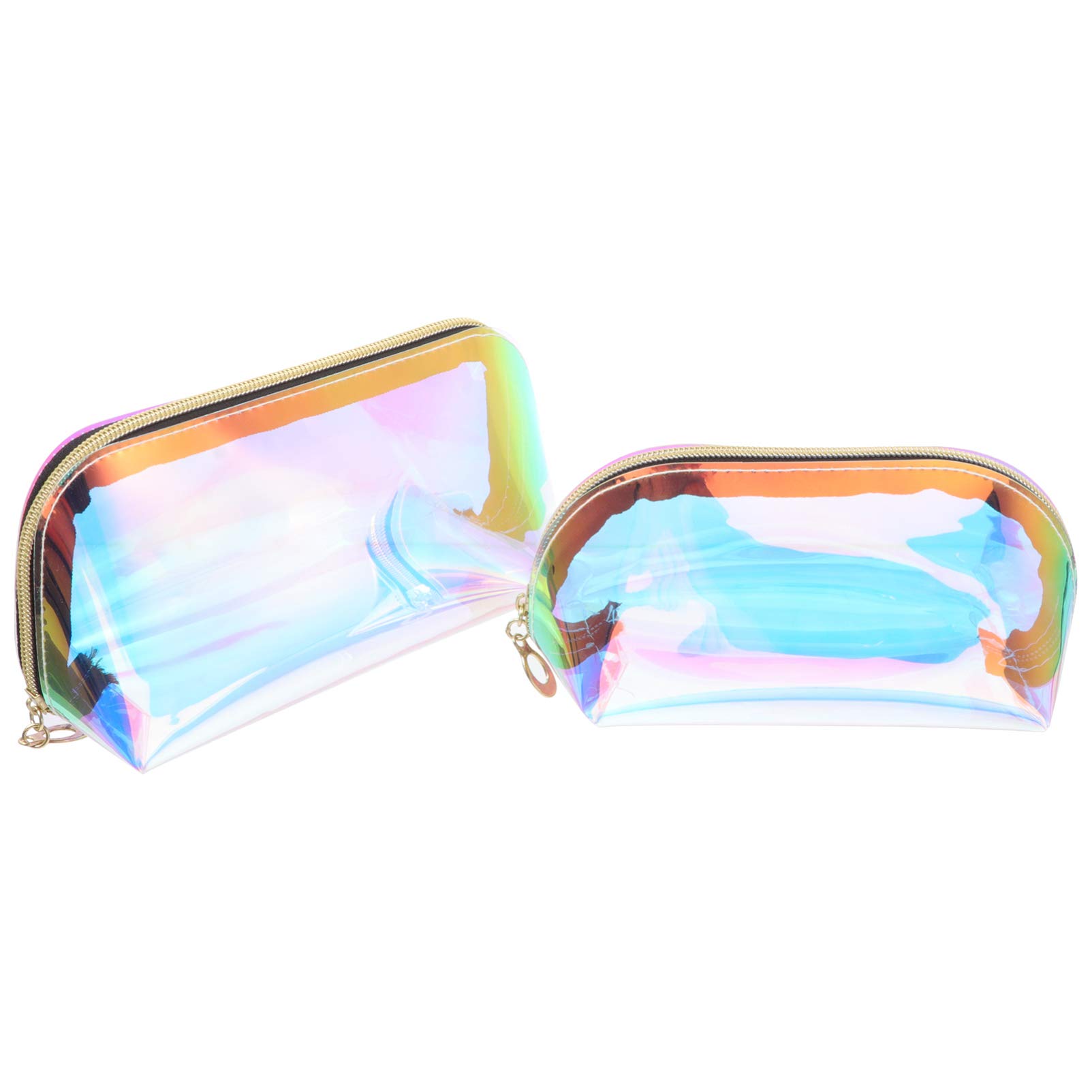 FRCOLOR 2-Piece Holographic Travel Makeup Bag Set - Waterproof Cosmetic Organizer for Women, Toiletry Pouch for Airplane & Vacation Essentials - Perfect for Carry-On, Gym & Weekend Getaways