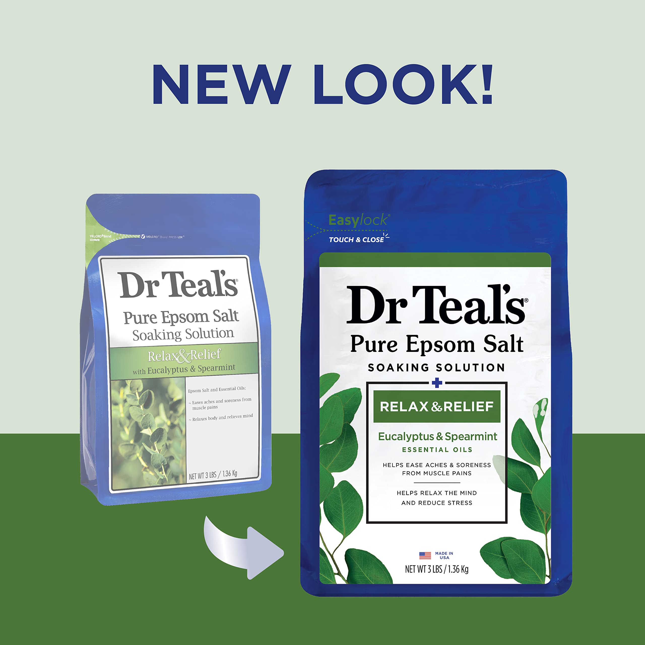 Dr Teal's Eucalyptus & Spearmint Body Wash with Pure Epsom Salt - 24 fl oz (Pack of 4) & Epsom Salt Soak - 3lbs - Relaxing Bath & Muscle Relief for Stress Relief, Sore Muscles & Better Sleep - Spa & Self Care Essentials