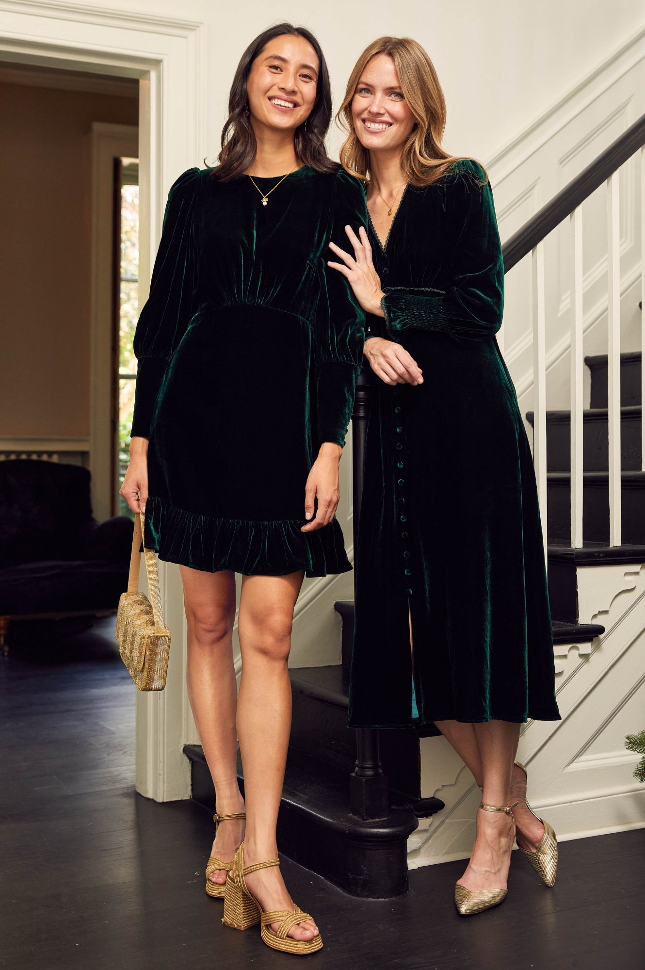 Elegant Long Sleeve Velvet Sally Anne Dress for Women - Emerald Green Evening Gown for Parties, Weddings & Special Occasions