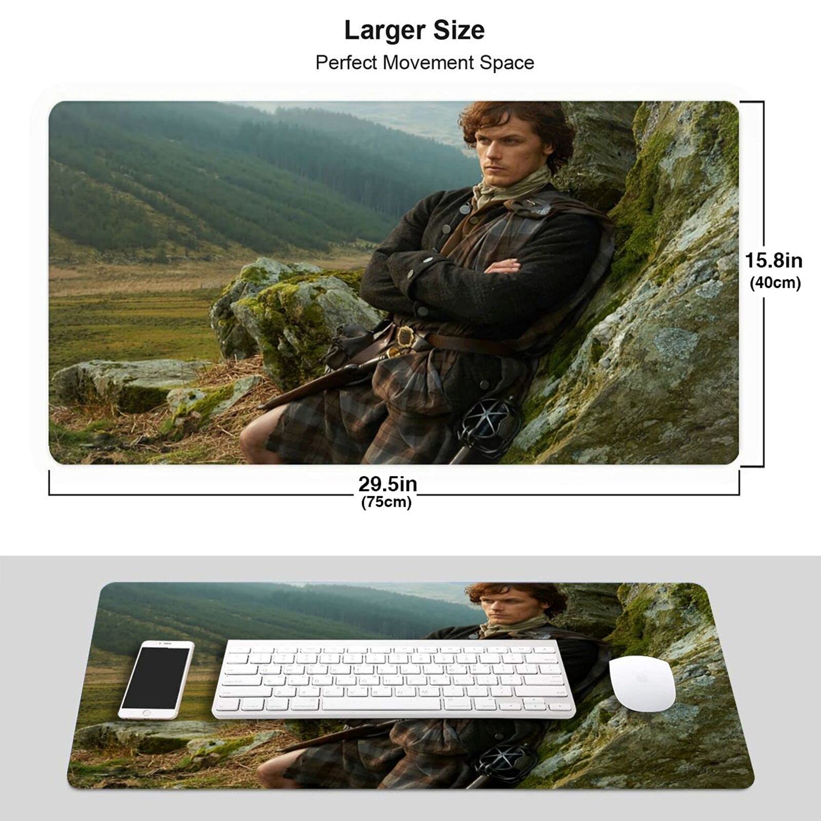 Outlanders Jamie Fraser XXL Gaming Mouse Pad - Extra Large Non-Slip Rubber Base Mouse Mat for Computer Keyboard & Desk - Perfect for Home Office, Gaming & Work | Durable Surface for PC, Laptop & Workspace