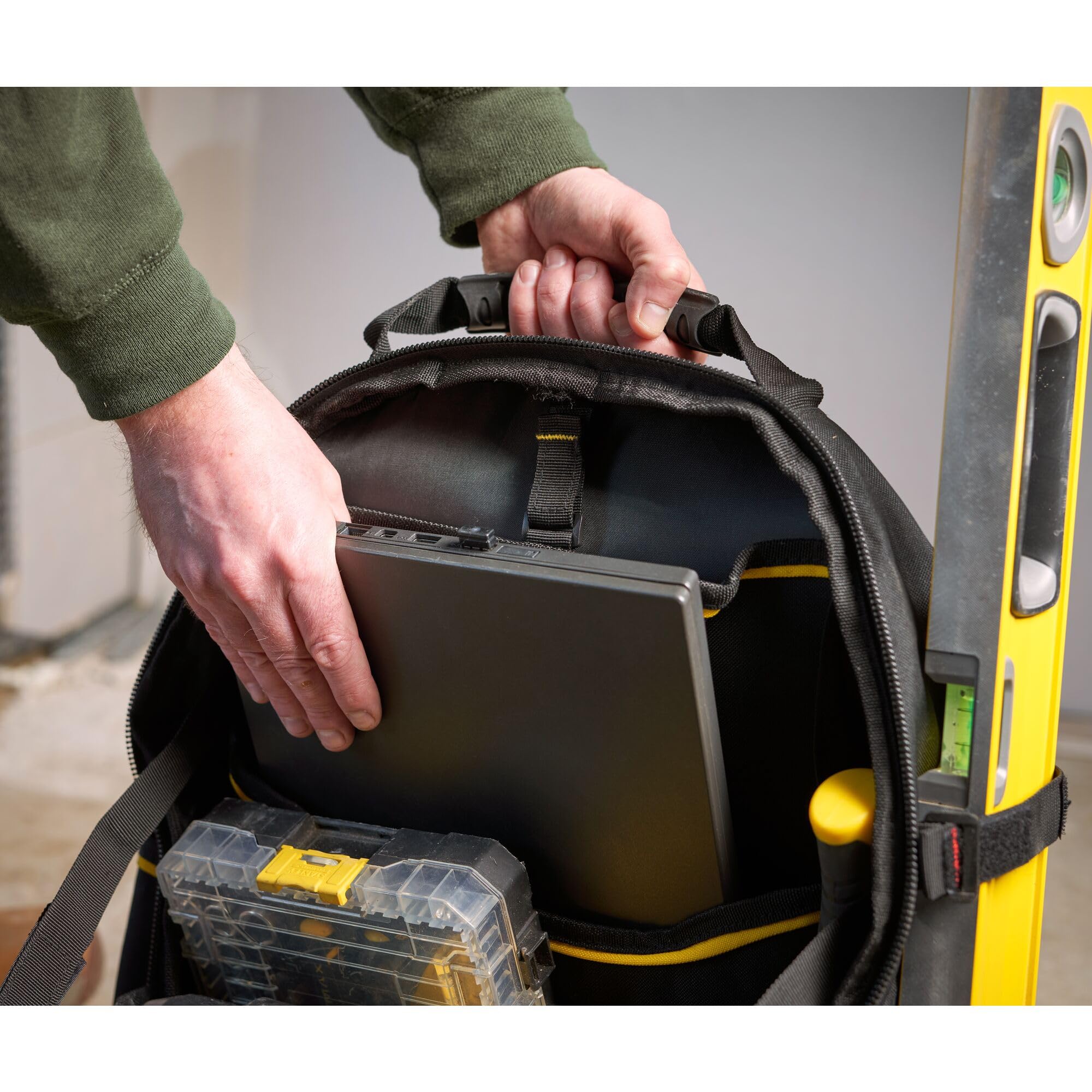 Stanley Heavy Duty Tool Backpack - Large Black Work Backpack for Construction, Tools & Equipment - Durable Storage for Job Sites, Camping & Outdoor Adventures