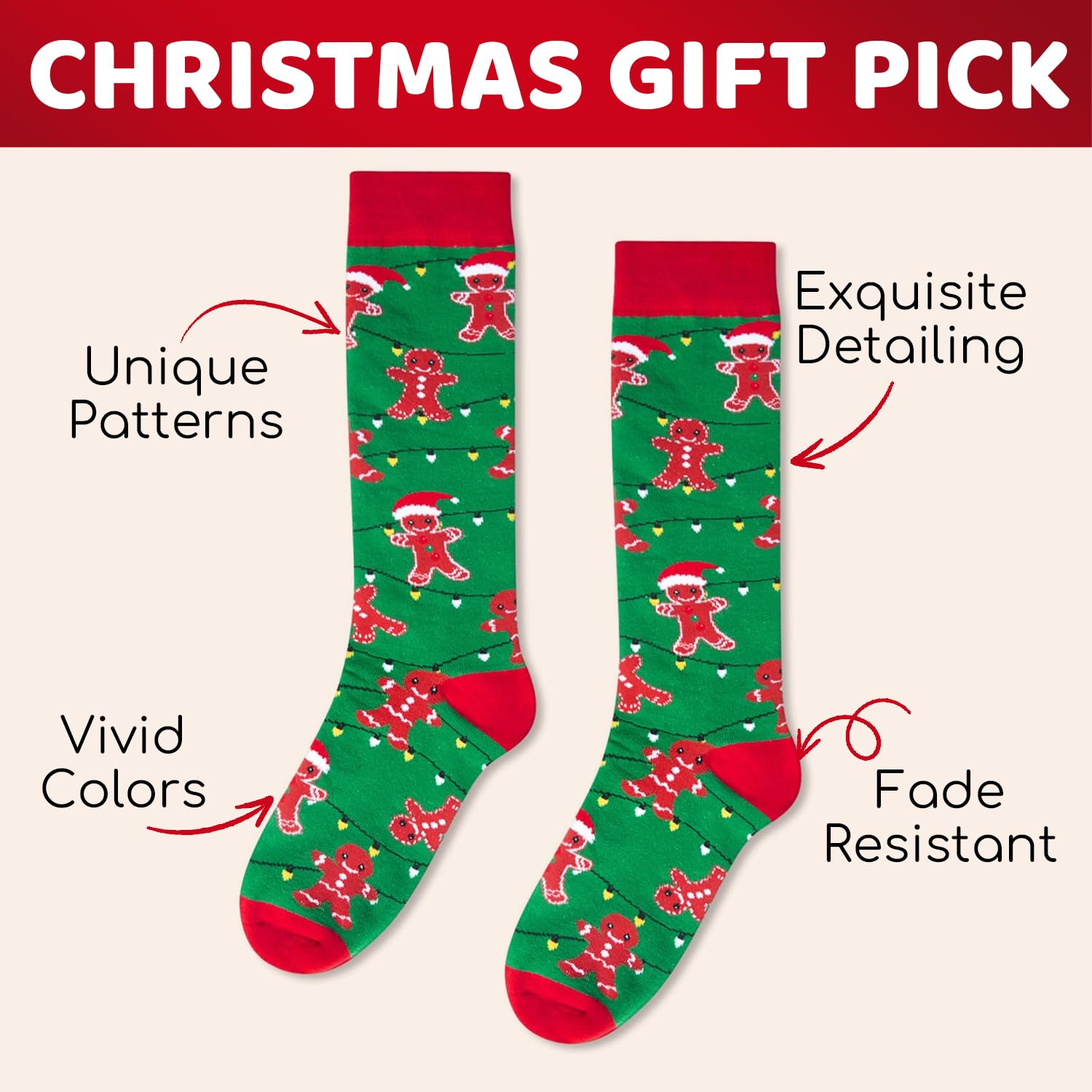 Zmart Christmas Stocking Socks for Boys & Girls - Festive Knee-High Elf Socks for Kids | Holiday Gift, Christmas Party & Family Gathering Outfit
