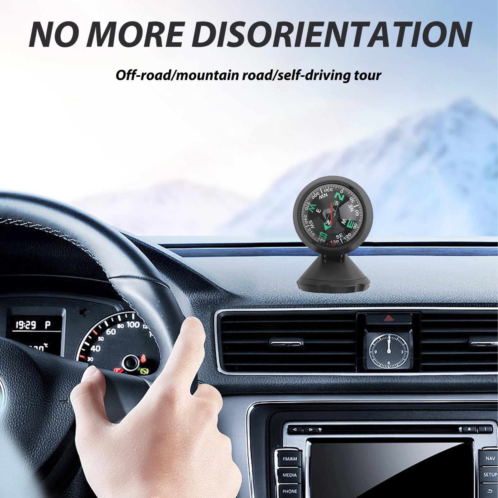 Car Dashboard Compass with Adjustable Mount - Universal Vehicle Compass for Cars, Trucks, Boats & RVs | Accurate Direction Finding for Road Trips, Off-Roading & Marine Navigation