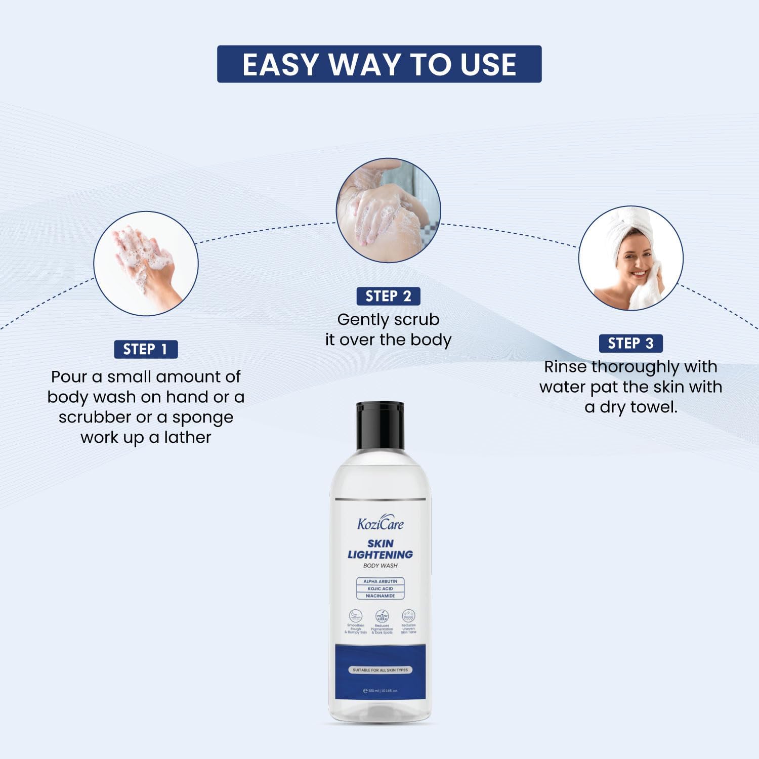 Kozicare Skin Brightening Body Wash with Alpha Arbutin, Niacinamide & Kojic Acid - Reduces Dark Spots, Pigmentation & Evens Skin Tone - Gentle Cleanser for Men & Women - Perfect for Daily Shower & Post-Sun Care