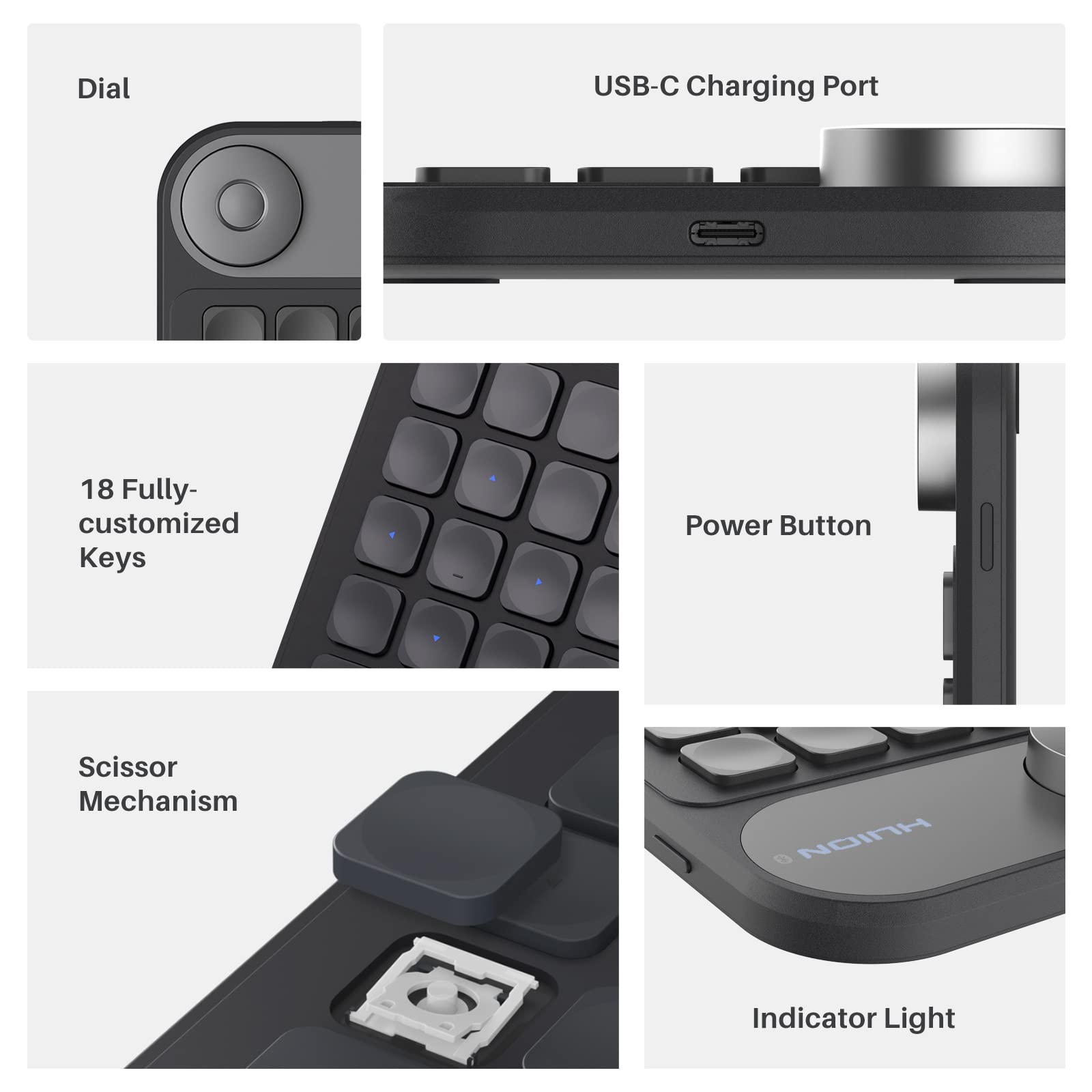 HUION Keydial Mini Bluetooth Programmable Keypad - 5 Anti-Ghosting Keys & 18 Customizable Shortcuts | Wireless Shortcut Keyboard for Digital Artists | Compatible with Drawing Tablets, PC, MacBook, Surface Pro & Laptops | Perfect for Graphic Design, Video Editing & 3D Modeling