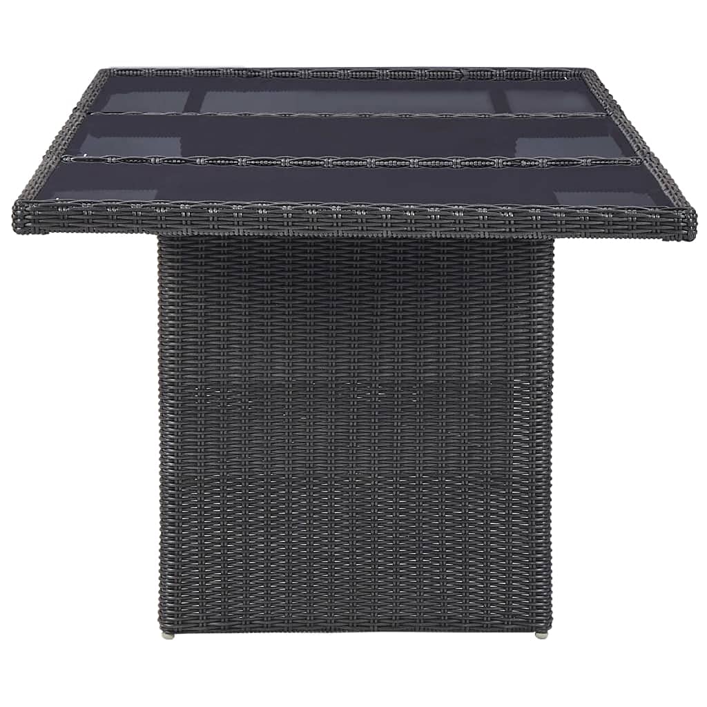 vidaXL Patio Dining Table with Glass Top - Black PE Rattan Outdoor Garden Table for Front Porch, Deck, Lawn, Backyard & Balcony | Perfect for Al Fresco Dining, BBQs & Outdoor Entertaining