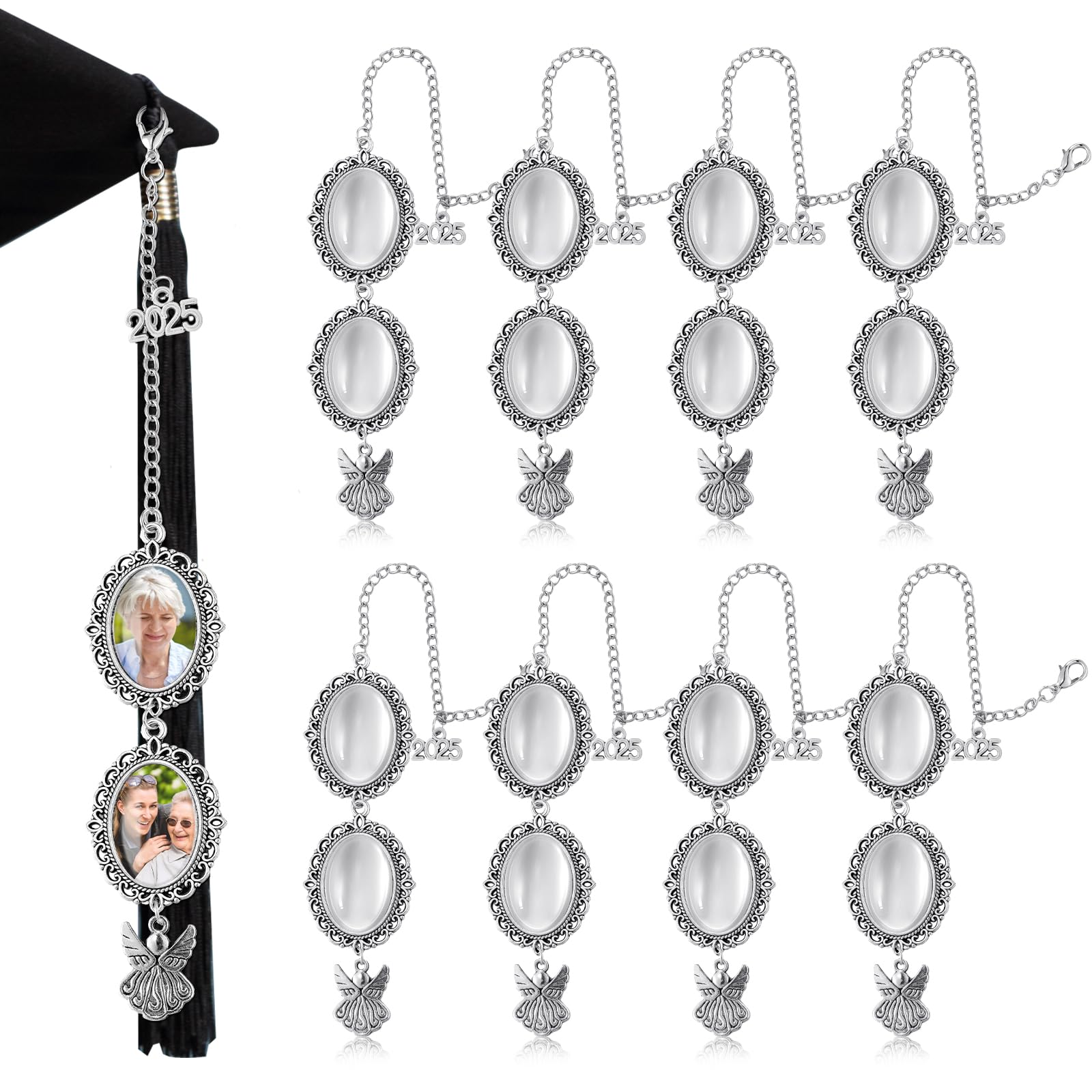 8 Pcs Graduation Cap Memorial Photo Charms - 2025 Graduation Tassel Charms for Cap Topper, Class Decorations & Graduation Gifts - Perfect for Graduation Ceremonies, Memory Keepsakes & Photo Displays