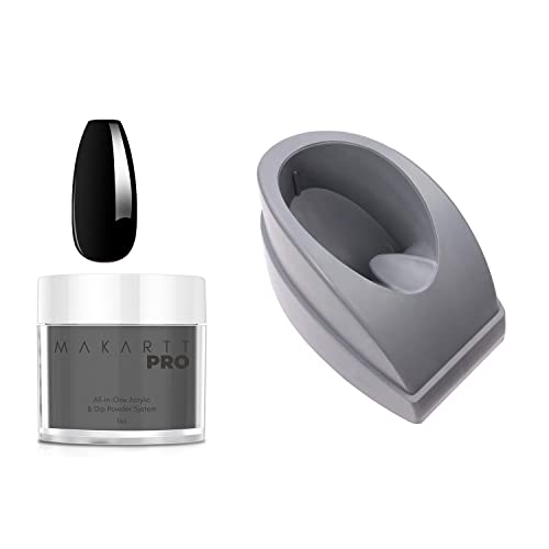 Makartt 2-in-1 Acrylic & Dip Powder for Nails - 1oz Black Professional Nail Powder Kit with Dipping Tray & Storage Container | Perfect for Salon, Home Manicures & Nail Art Designs