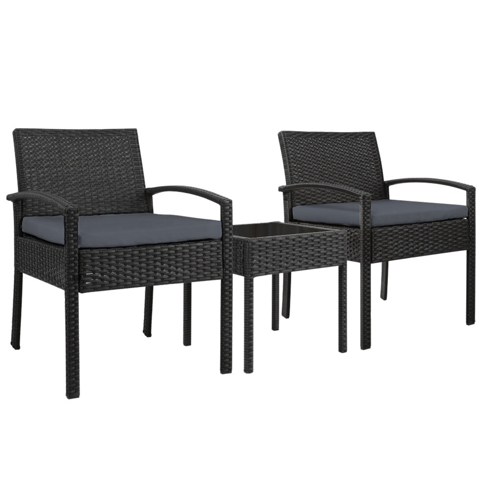 3-Piece Patio Furniture Bistro Set - Black Wicker Outdoor Lounge Chairs & Table for Garden, Balcony, or Backyard Relaxation