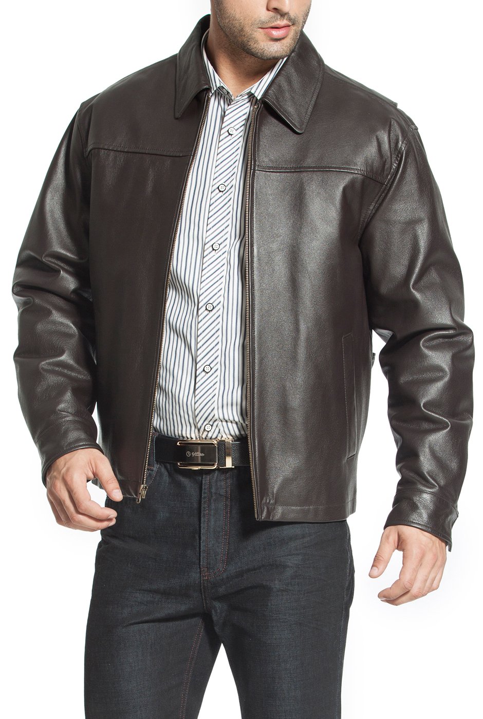 BGSD Men's Greg Open Bottom Zip Front Leather Jacket - Genuine Biker Jacket for Motorcycle Riding (Available in Tall & Regular Sizes) | Perfect for Casual Outfits, Night Out & Winter Fashion