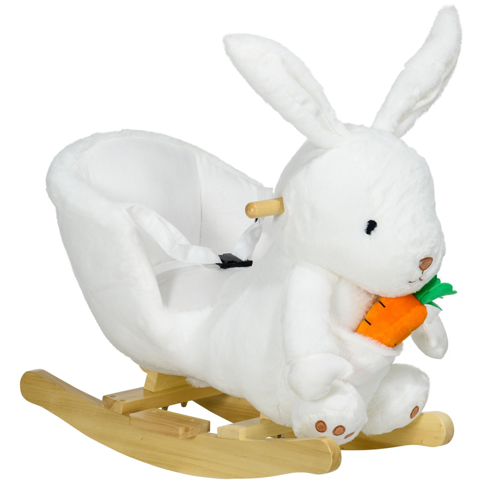 Qaba Baby Rocking Horse with Realistic Sound & Pedals - Bunny Rabbit Themed Rocker with Carrot Toy for Toddlers 18-36 Months - Safe & Fun Ride-On Toy for Boys & Girls - Perfect for Indoor Play, Nursery Decor, and Early Childhood Development - White