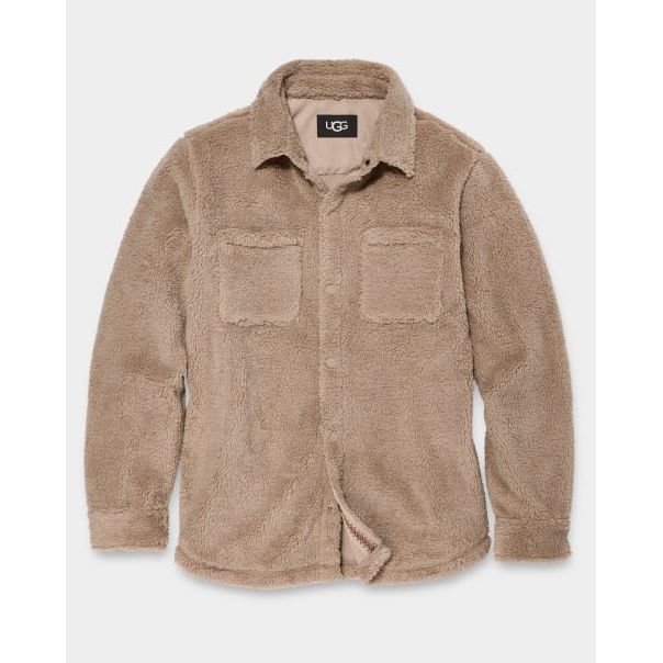 UGG Men's Tasman UGGfluff Snap Shirt in Putty - Cozy Fleece-Lined Button-Up for Casual Wear & Outdoor Adventures