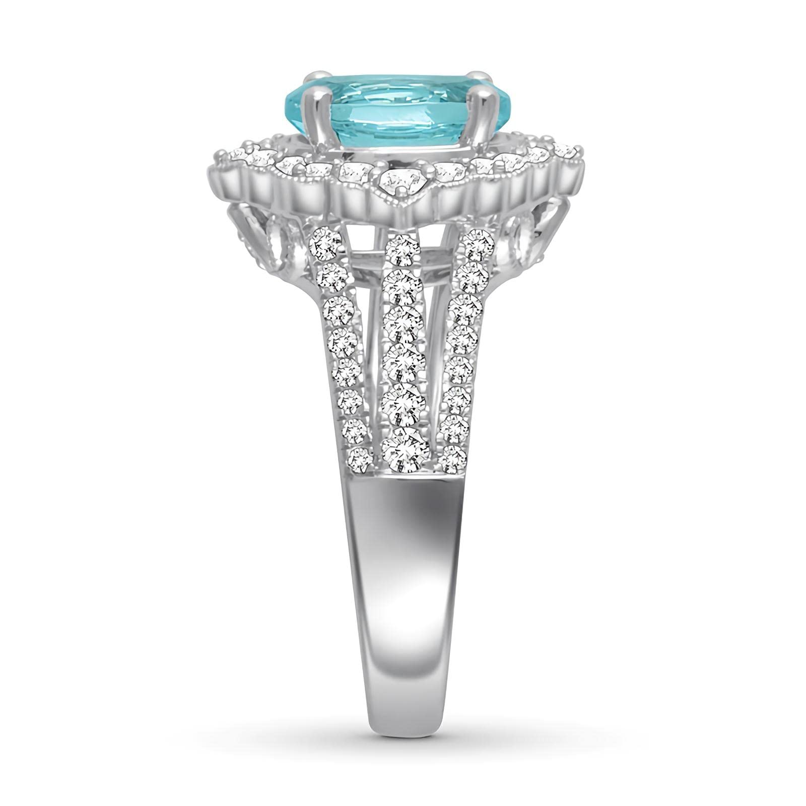 3.25 Carat (CTW) Aquamarine Moissanite Engagement Ring for Women - Platinum Plated Sterling Silver Wedding Band, Anniversary Gift, Promise Ring for Brides, Fiancées & Wives
