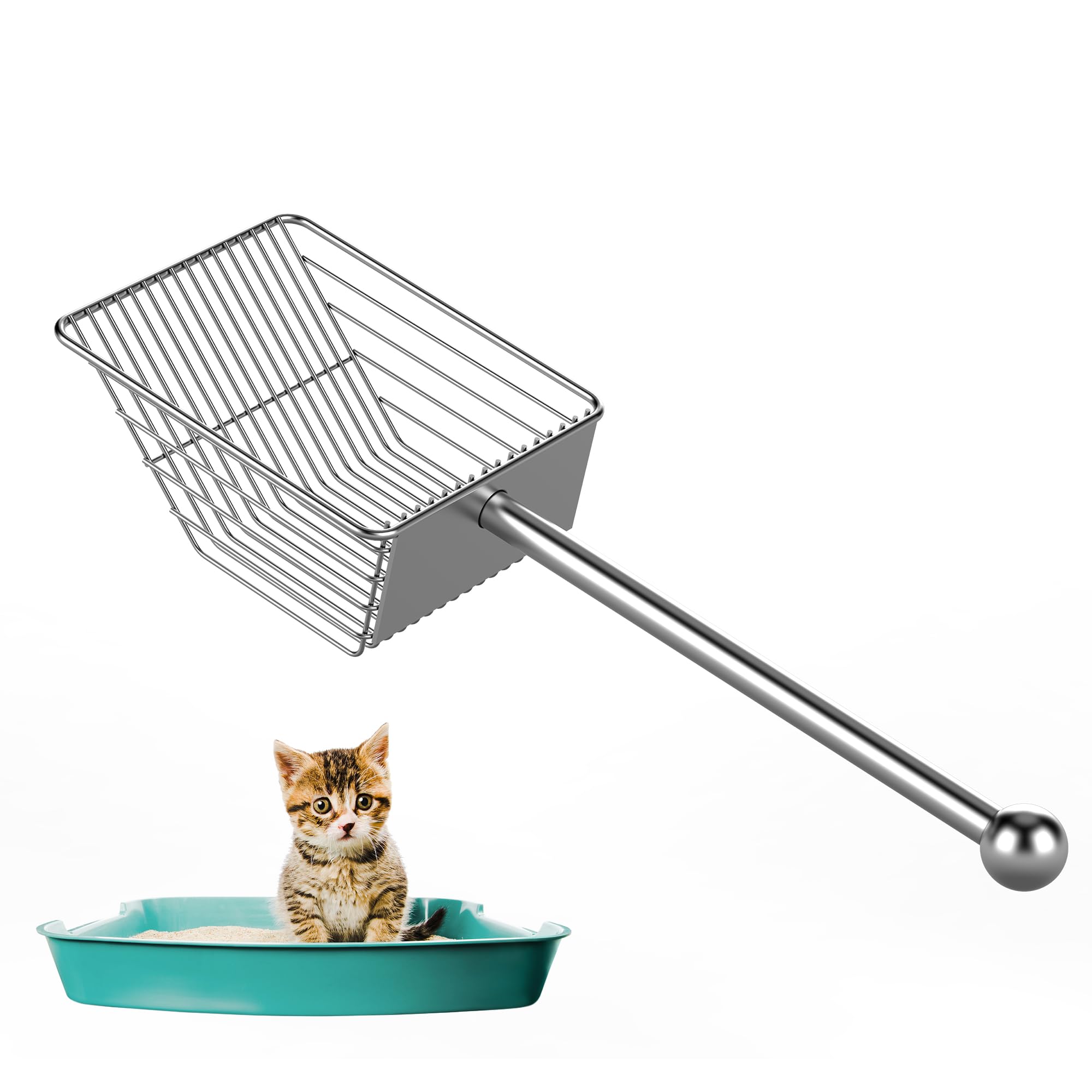 Premium Stainless Steel Cat Litter Scoop - Heavy Duty Deep Shovel Design for Efficient Waste Sifting | Durable & Washable Metal Litter Scooper | Perfect for Multi-Cat Homes & Large Litter Boxes