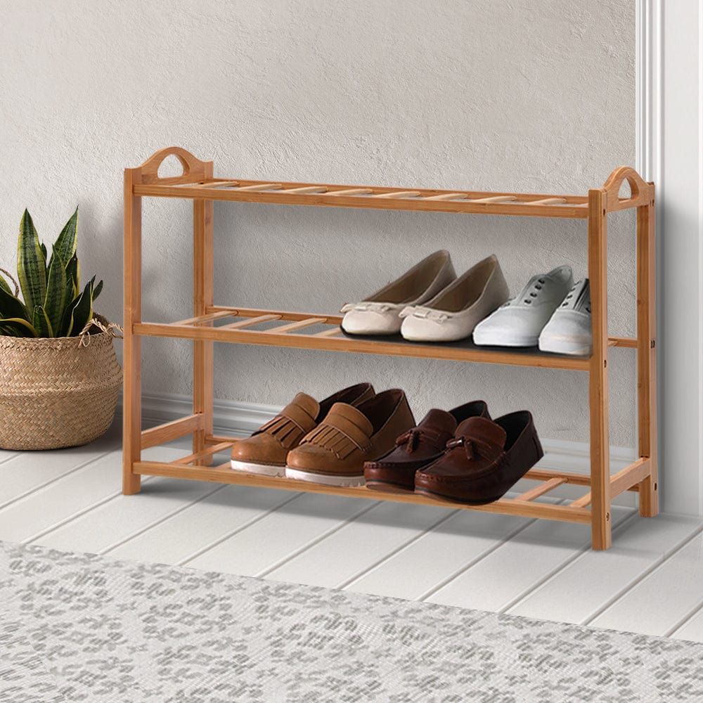 Artiss 3-Tier Bamboo Shoe Rack Organizer - Sturdy Wooden Shelf for Entryway, Closet & Bedroom Storage - Space Saving Shoe Organizer for Home & Office