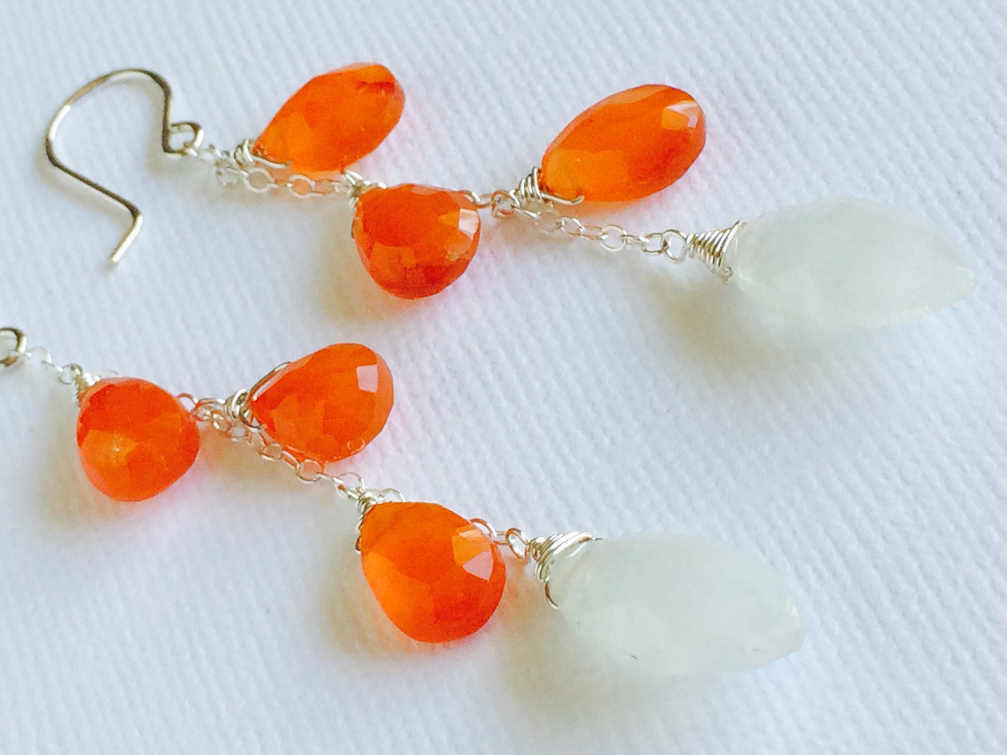 Natural Carnelian and Moonstone Dangle Earrings (E283) - Elegant Boho Jewelry for Women, Perfect for Parties, Weddings & Everyday Wear