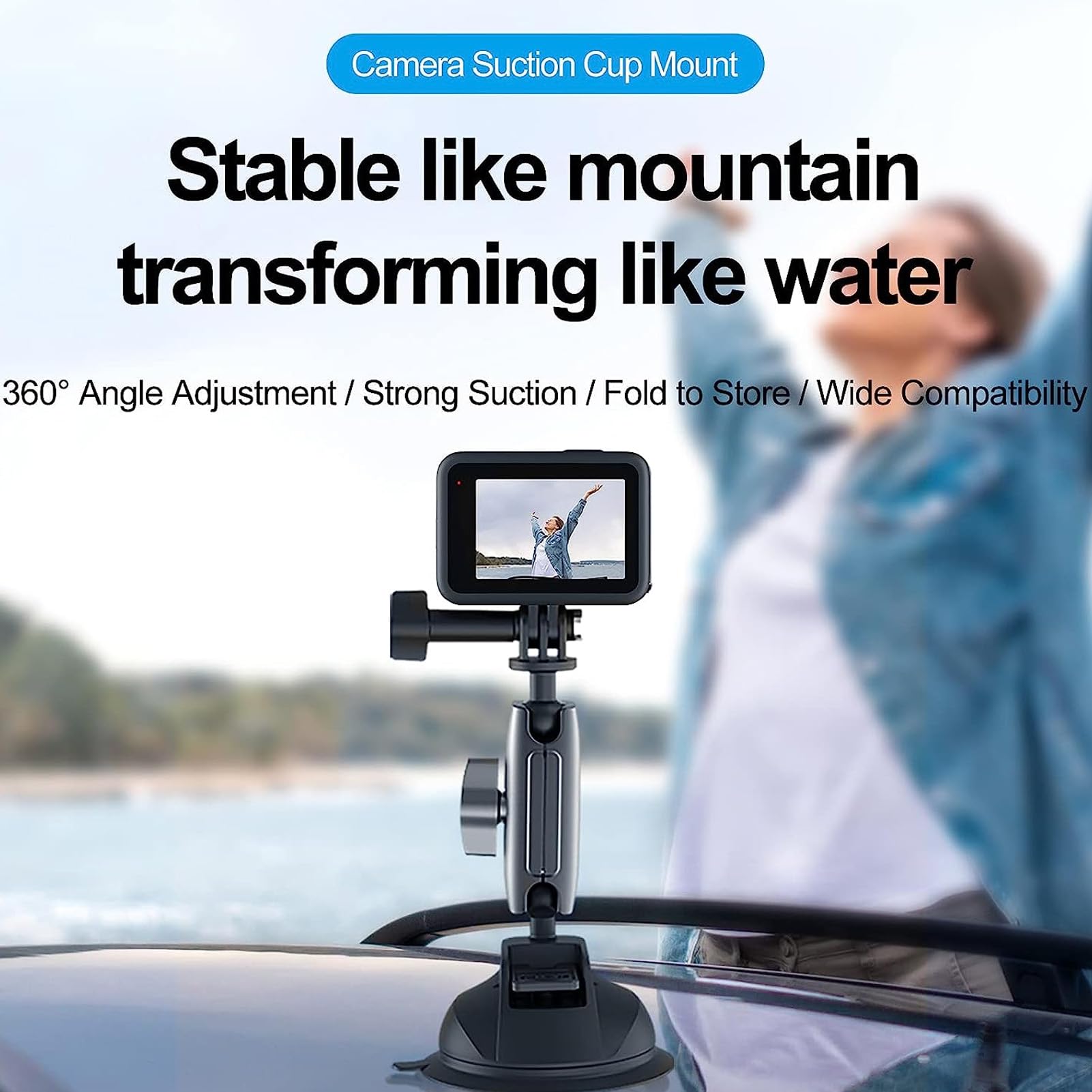 Yunseity Suction Cup Camera Mount with 1/4 Inch Thread - 360 Degree Rotatable Dash Cam Holder for Action Cam, Sports Camera & Camcorder - Perfect for Car Dashboard, Vlogging & Outdoor Adventures