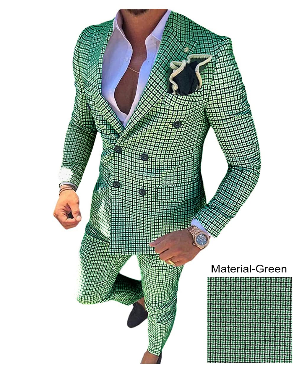 Men's Slim Fit Double Breasted Plaid Suit Set (Blazer & Pants) - Wedding Groomsmen & Formal Occasions | Business, Party & Special Events Attire
